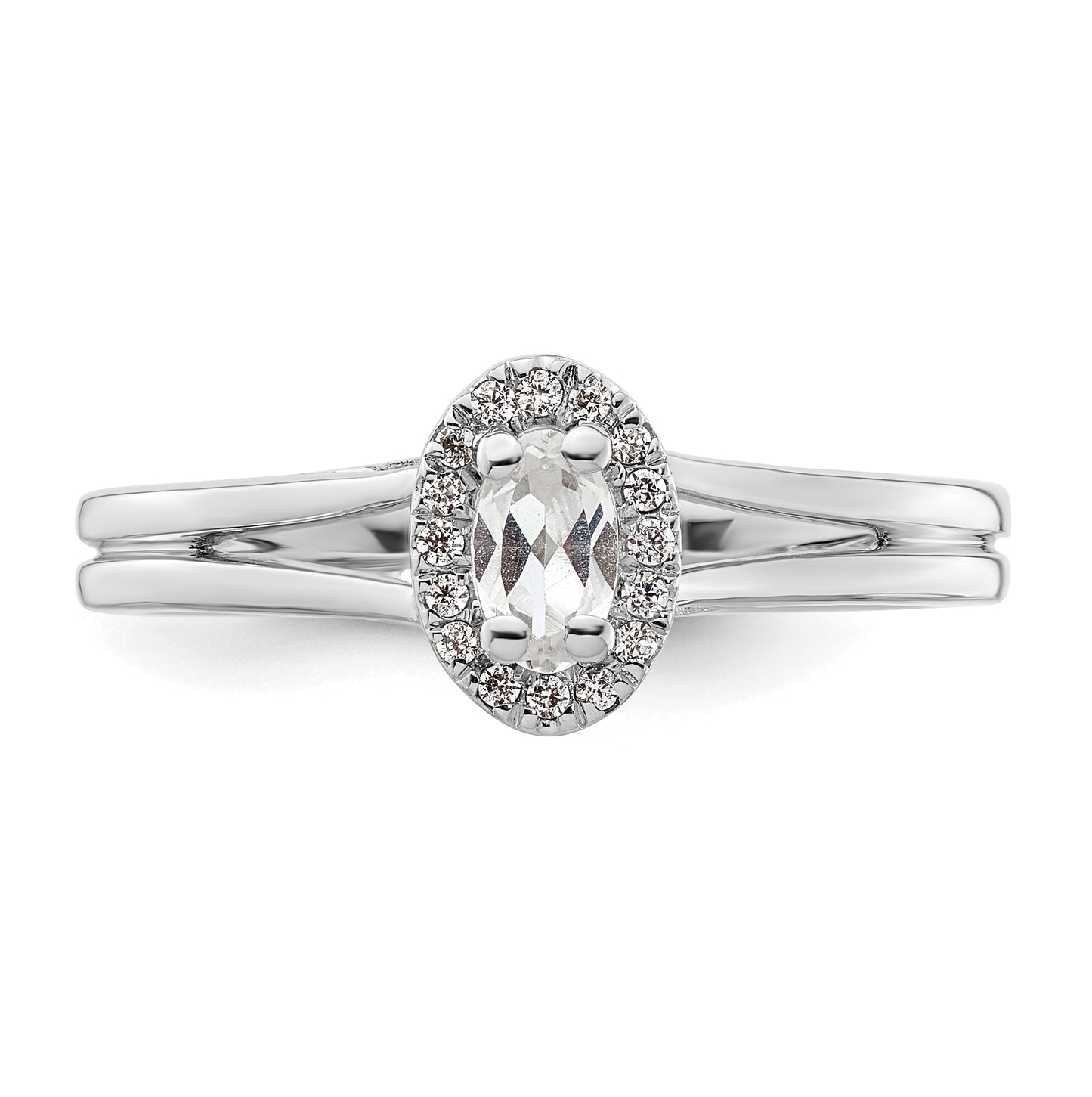 14k White Gold Halo (Holds 1/4 carat (5x3mm) Oval Center) 1/20 carat Diamond Semi-mount Split Shank Engagement Ring