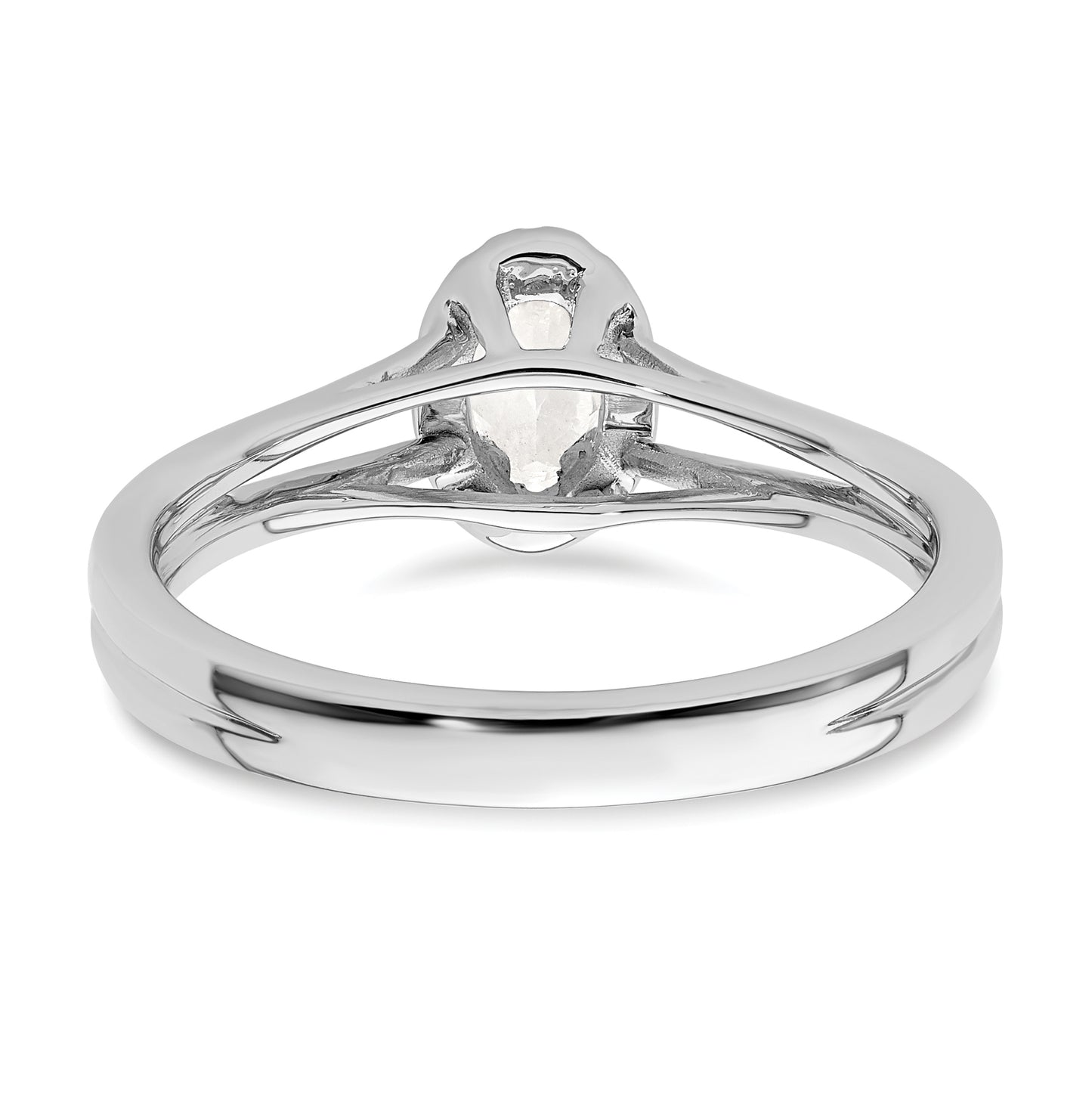 14k White Gold Halo (Holds 1/4 carat (5x3mm) Oval Center) 1/20 carat Diamond Semi-mount Split Shank Engagement Ring