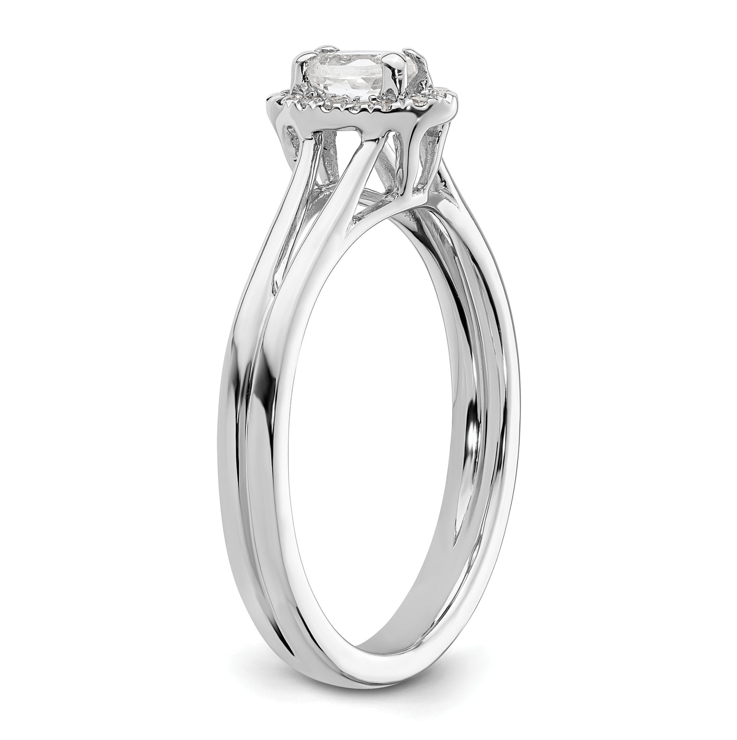 14k White Gold Halo (Holds 1/4 carat (5x3mm) Oval Center) 1/20 carat Diamond Semi-mount Split Shank Engagement Ring