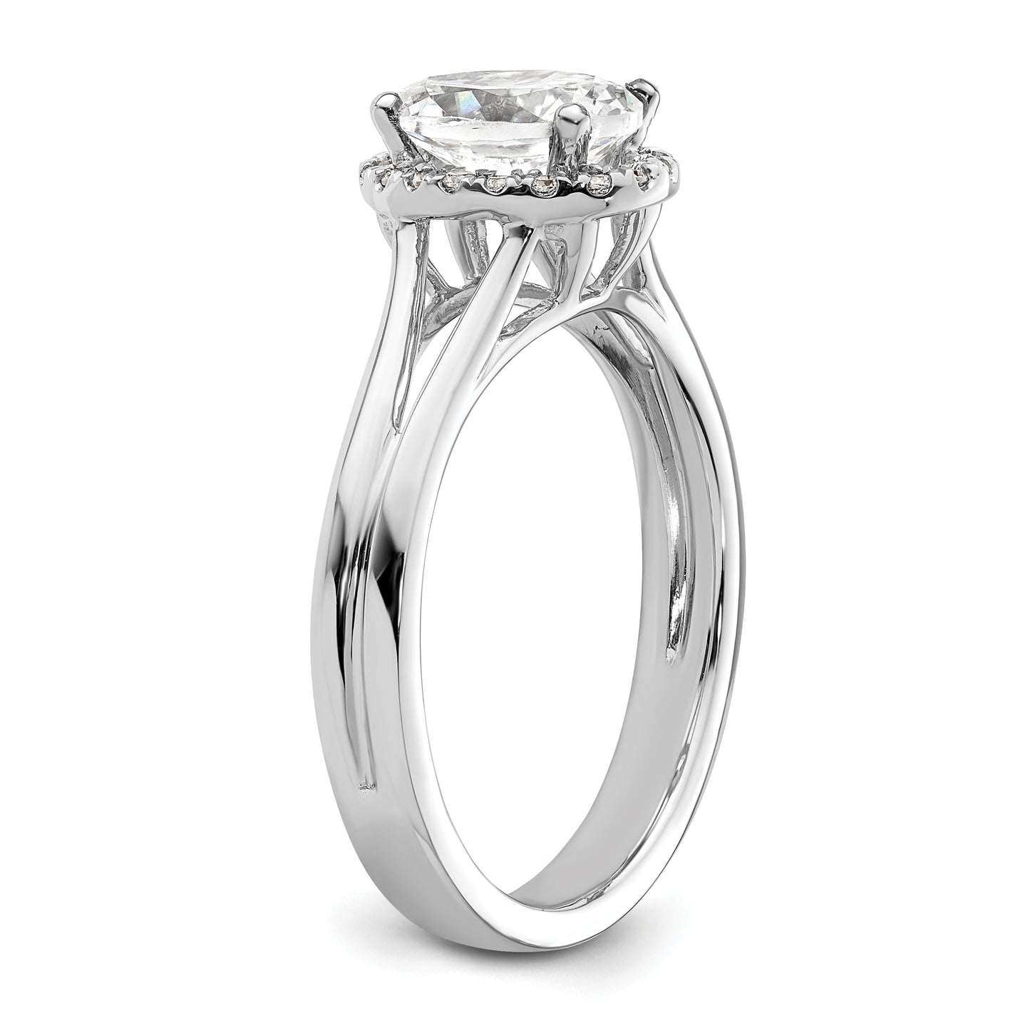 14k White Gold Halo (Holds 3/4 carat (7.7x5.5mm) Oval Center) 1/10 carat Diamond Semi-mount Split Shank Engagement Ring