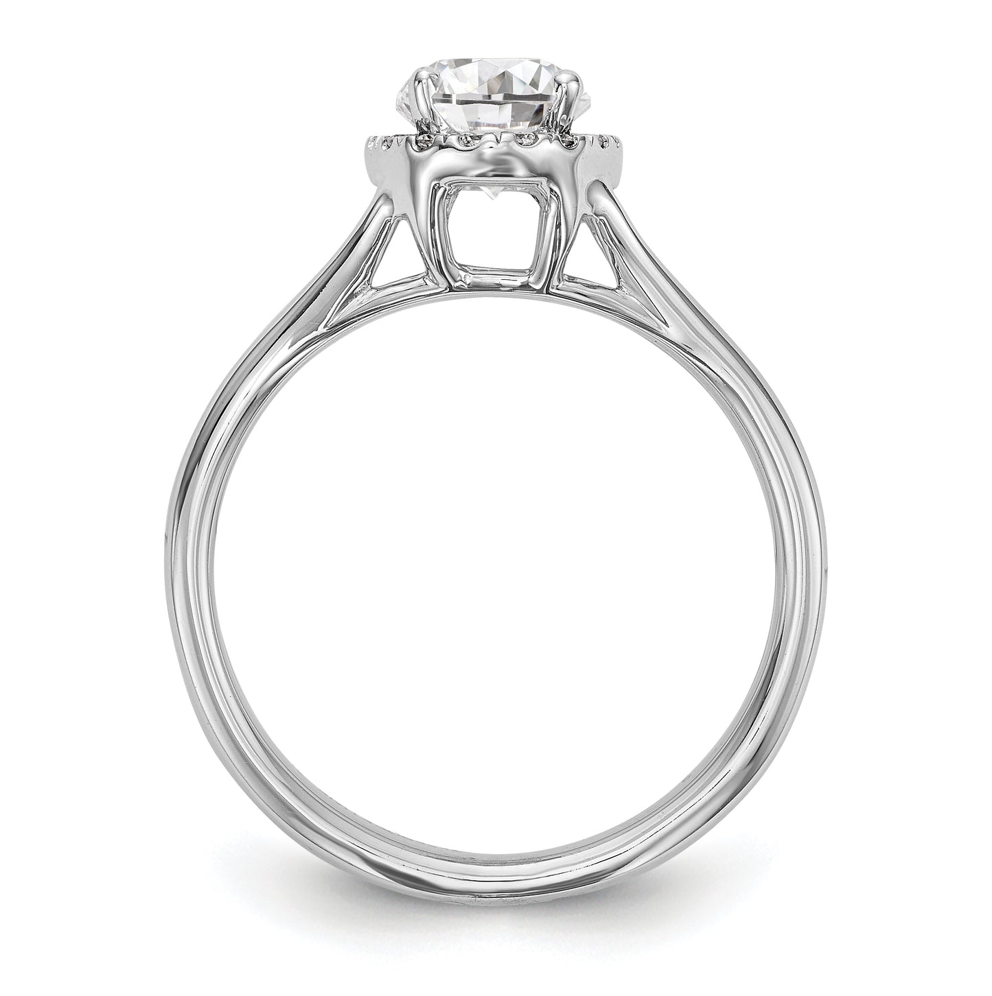 14k White Gold Halo (Holds 1 carat (8x5.7mm) Oval Center) 1/8 carat Diamond Semi-mount Split Shank Engagement Ring