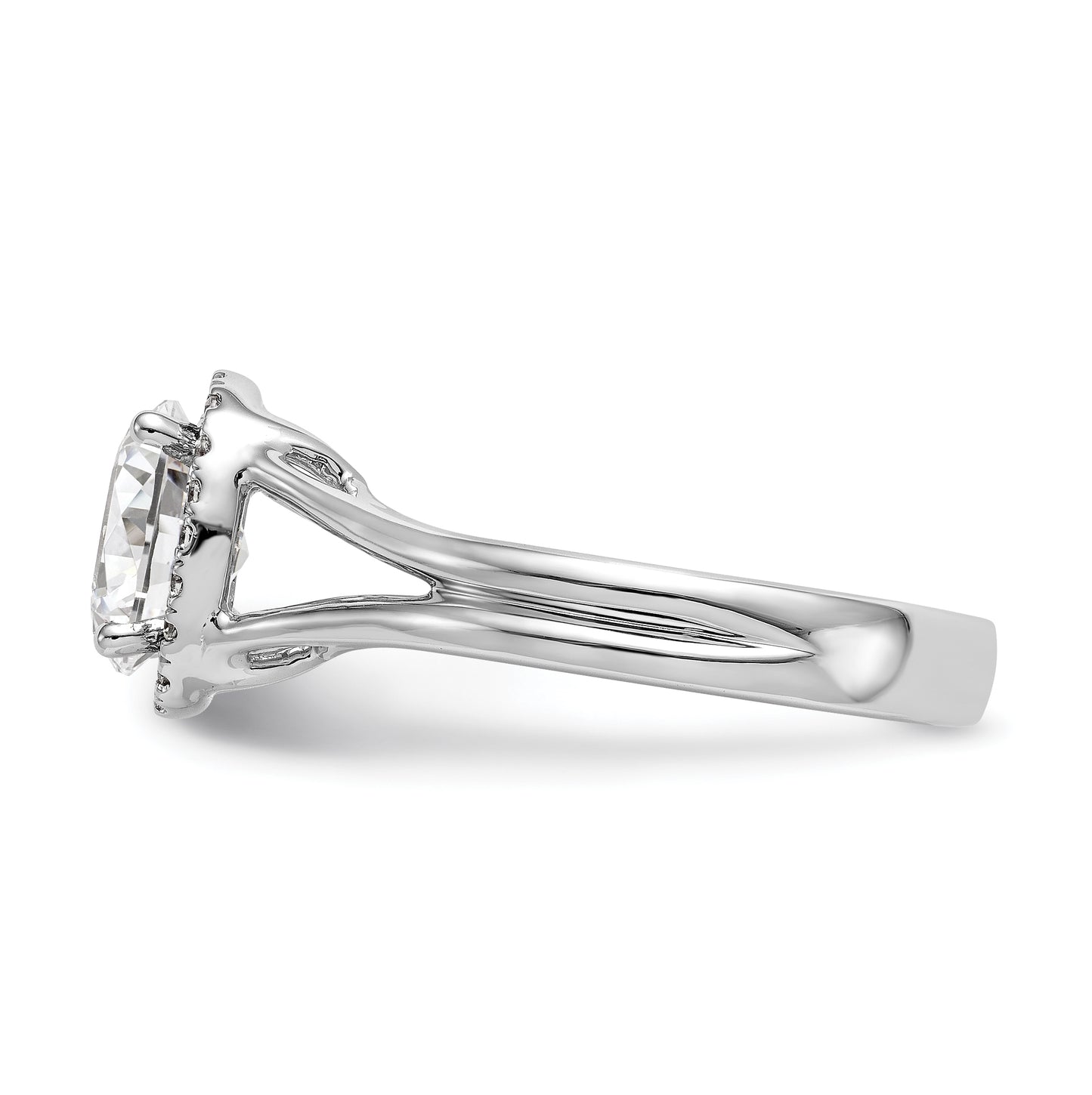 14k White Gold Halo (Holds 1 carat (8x5.7mm) Oval Center) 1/8 carat Diamond Semi-mount Split Shank Engagement Ring