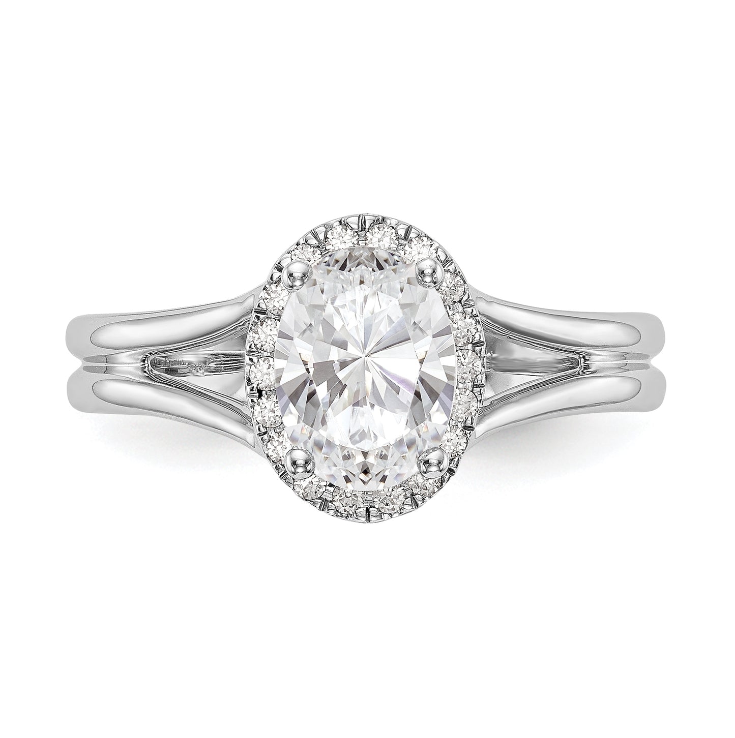 14k White Gold Halo (Holds 1 carat (8x5.7mm) Oval Center) 1/8 carat Diamond Semi-mount Split Shank Engagement Ring