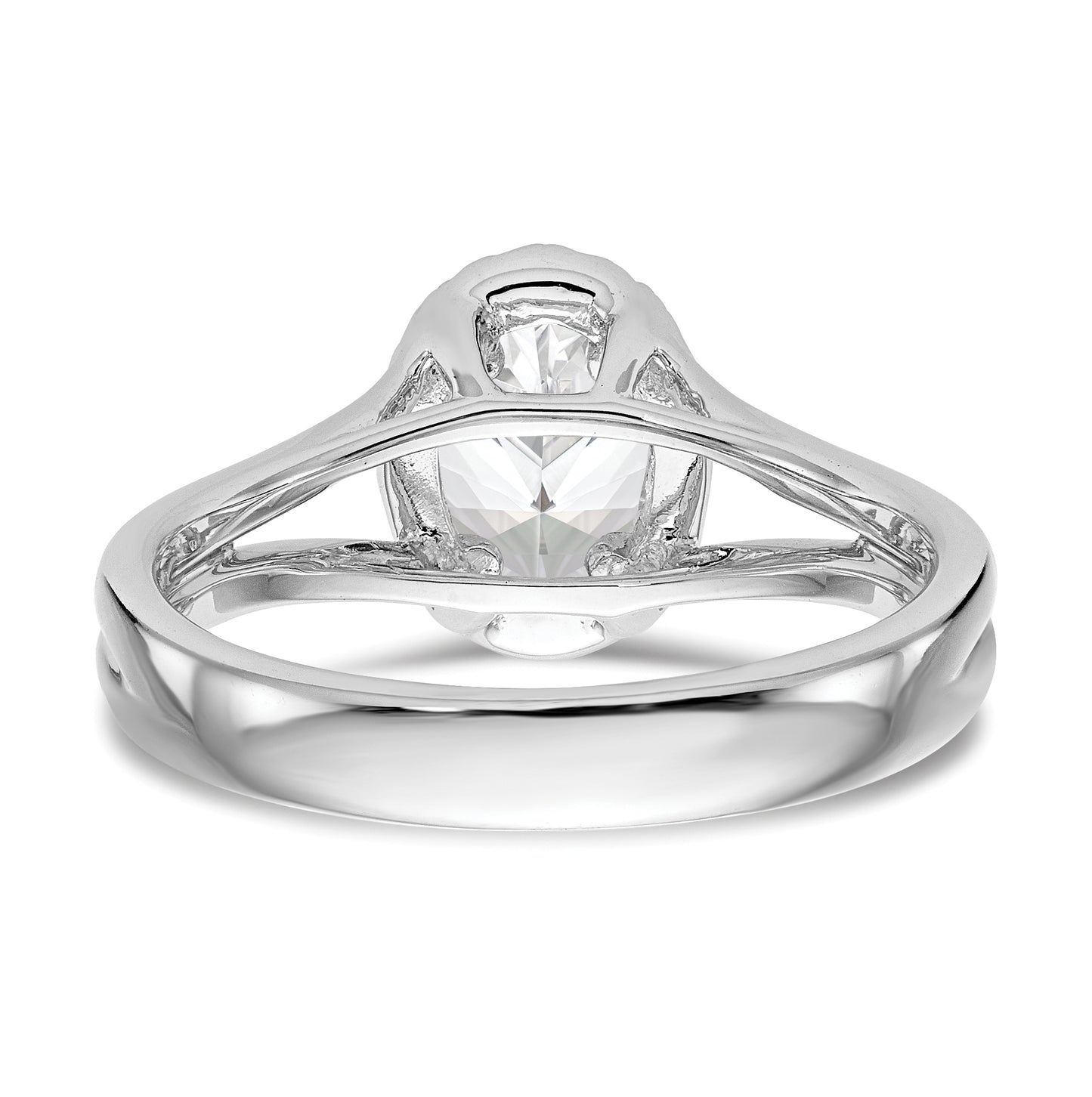 14k White Gold Halo (Holds 1 carat (8x5.7mm) Oval Center) 1/8 carat Diamond Semi-mount Split Shank Engagement Ring