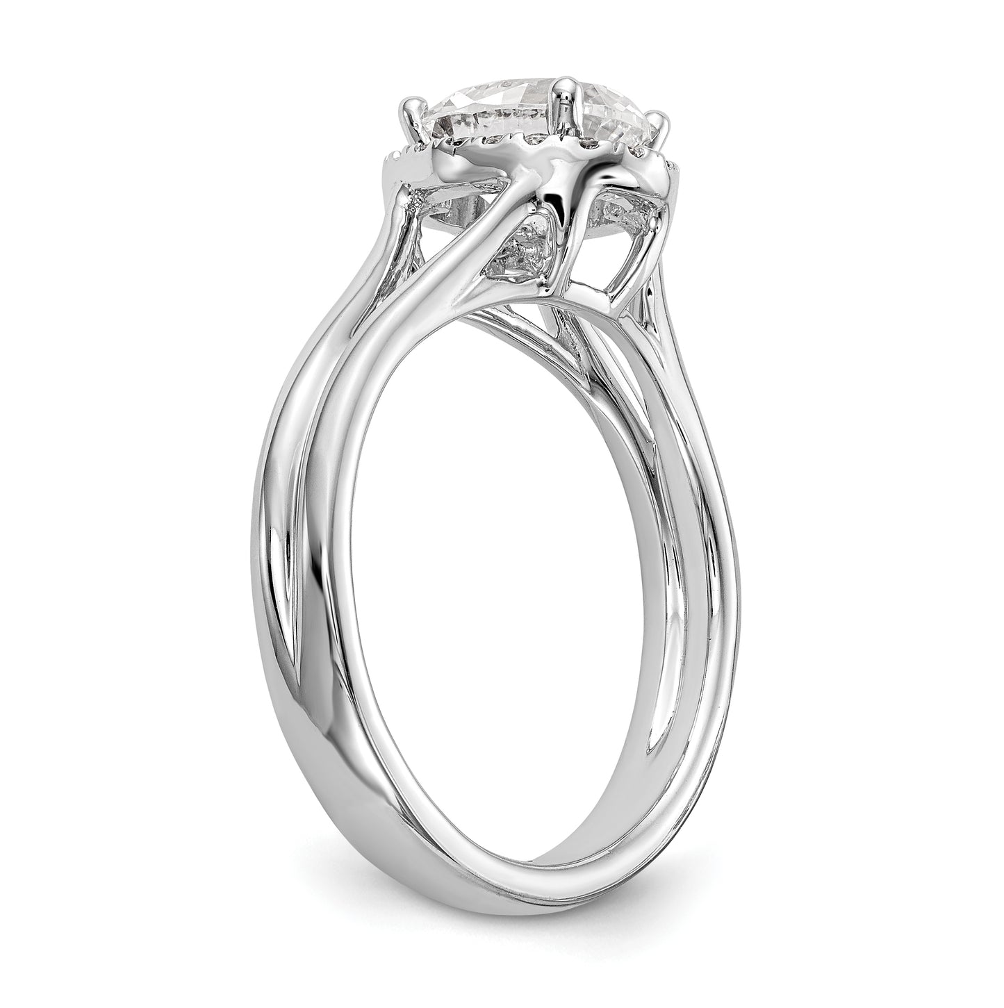 14k White Gold Halo (Holds 1 carat (8x5.7mm) Oval Center) 1/8 carat Diamond Semi-mount Split Shank Engagement Ring