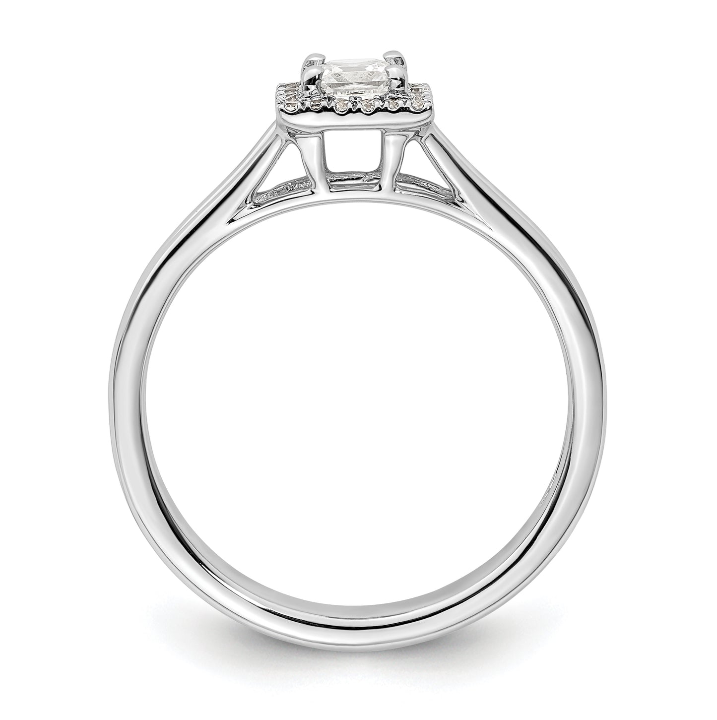 14k White Gold Halo (Holds 1/4 carat (3.6mm) Princess Center) 1/15 carat Diamond Semi-mount Split Shank Engagement Ring