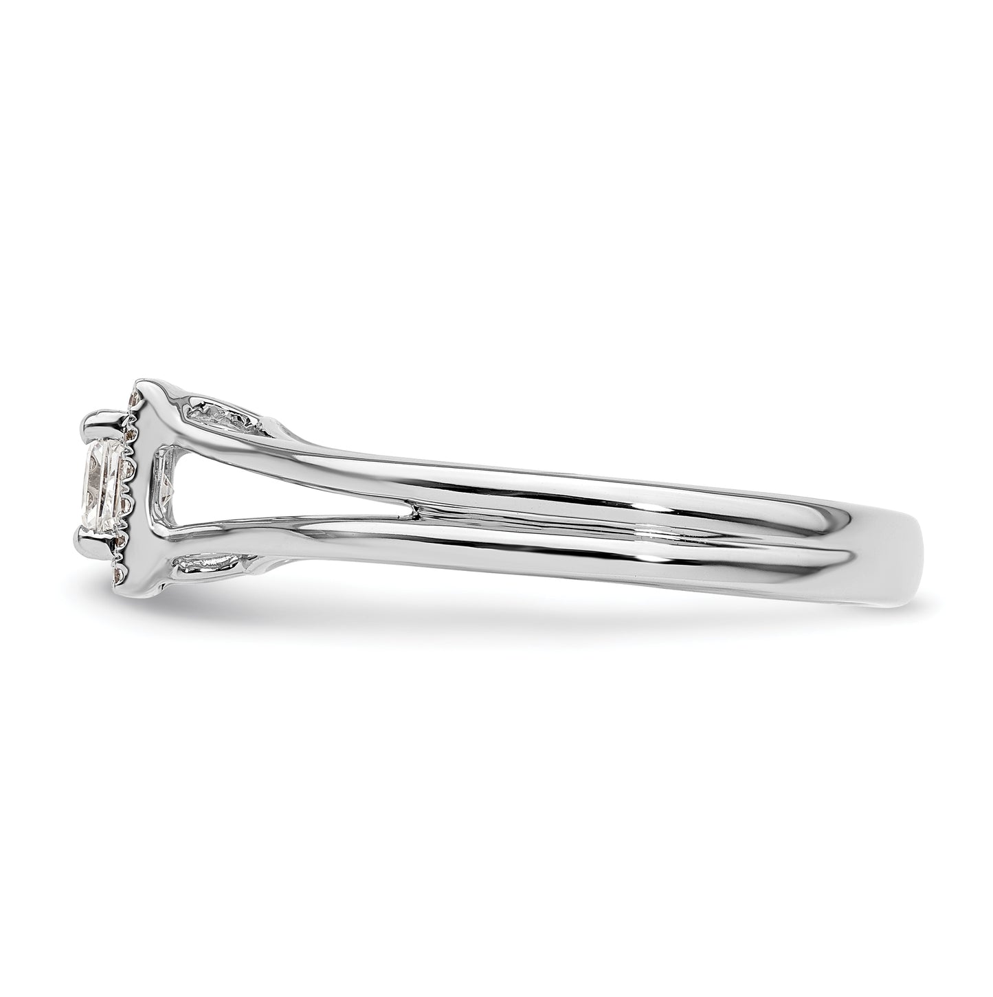 14k White Gold Halo (Holds 1/4 carat (3.6mm) Princess Center) 1/15 carat Diamond Semi-mount Split Shank Engagement Ring