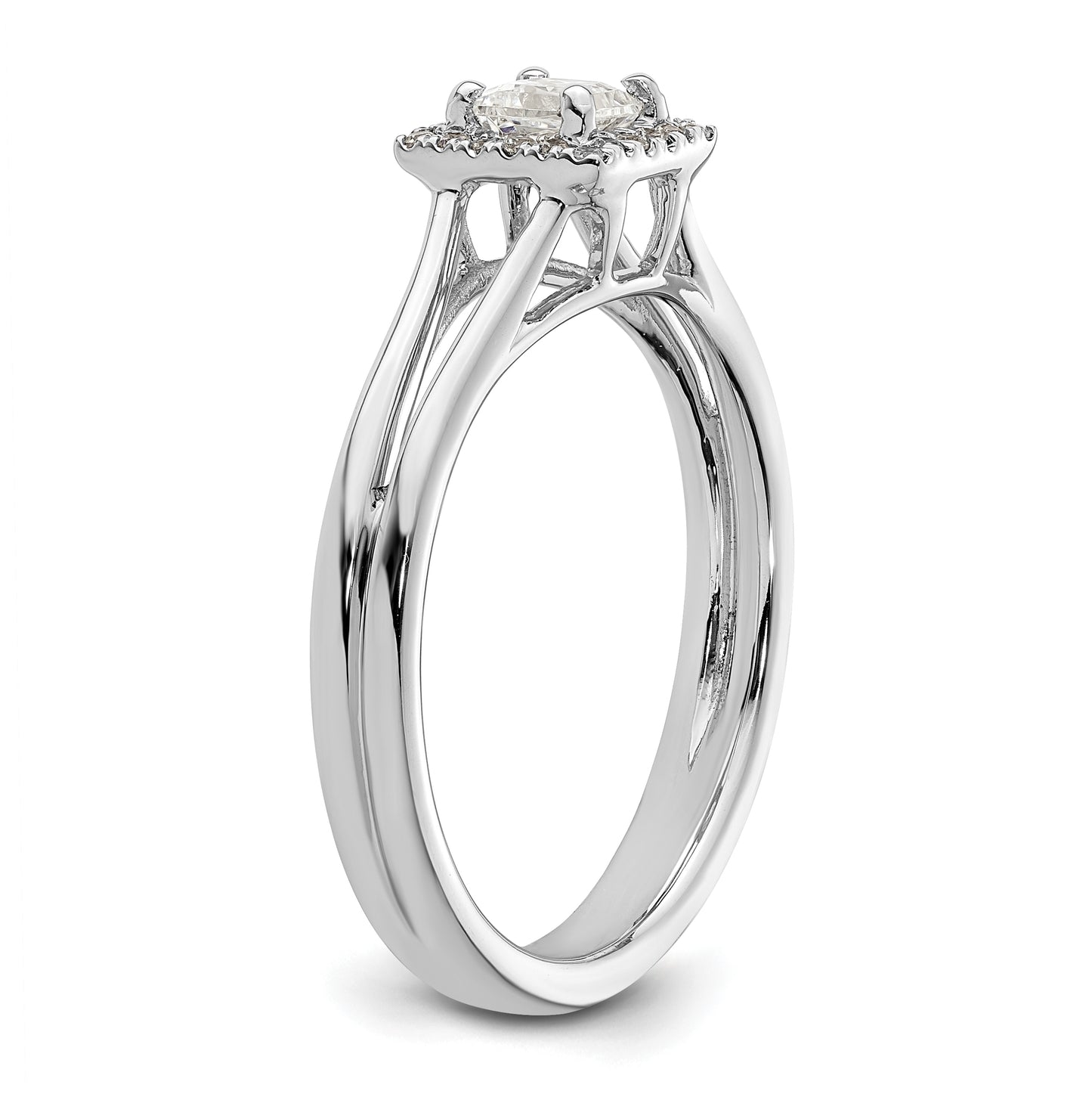 14k White Gold Halo (Holds 1/4 carat (3.6mm) Princess Center) 1/15 carat Diamond Semi-mount Split Shank Engagement Ring