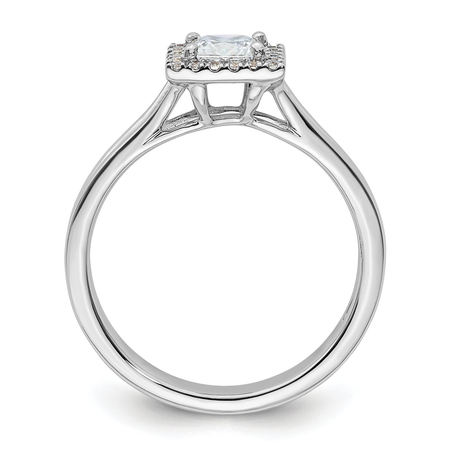 14k White Gold Halo (Holds 1/2 carat (4.4mm) Princess Center) 1/8 carat Diamond Semi-mount Split Shank Engagement Ring