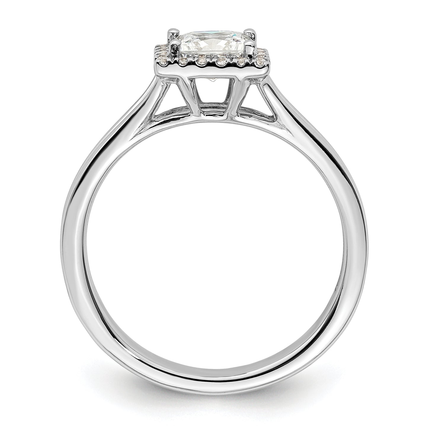 14k White Gold Halo (Holds 3/4 carat (4.9mm) Princess Center) 1/8 carat Diamond Semi-mount Split Shank Engagement Ring
