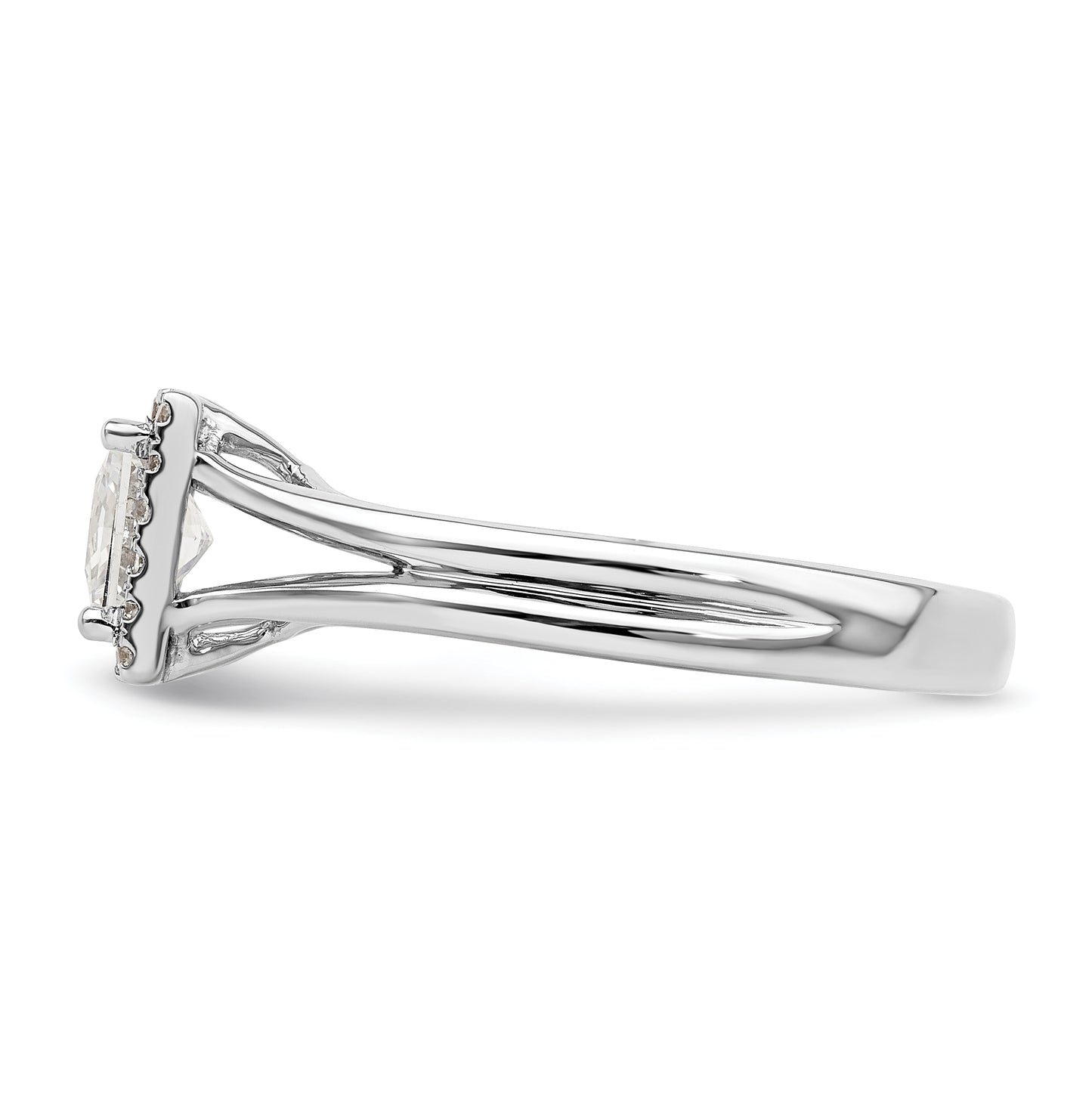 14k White Gold Halo (Holds 3/4 carat (4.9mm) Princess Center) 1/8 carat Diamond Semi-mount Split Shank Engagement Ring