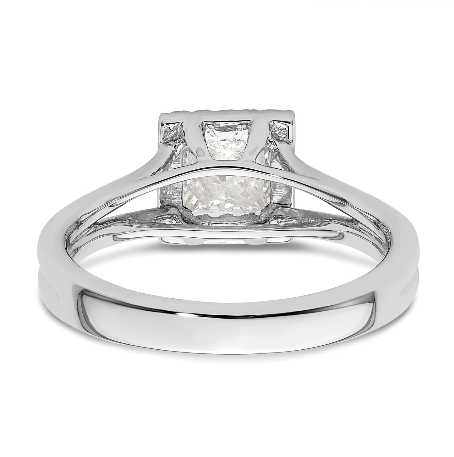 14k White Gold Halo (Holds 3/4 carat (4.9mm) Princess Center) 1/8 carat Diamond Semi-mount Split Shank Engagement Ring