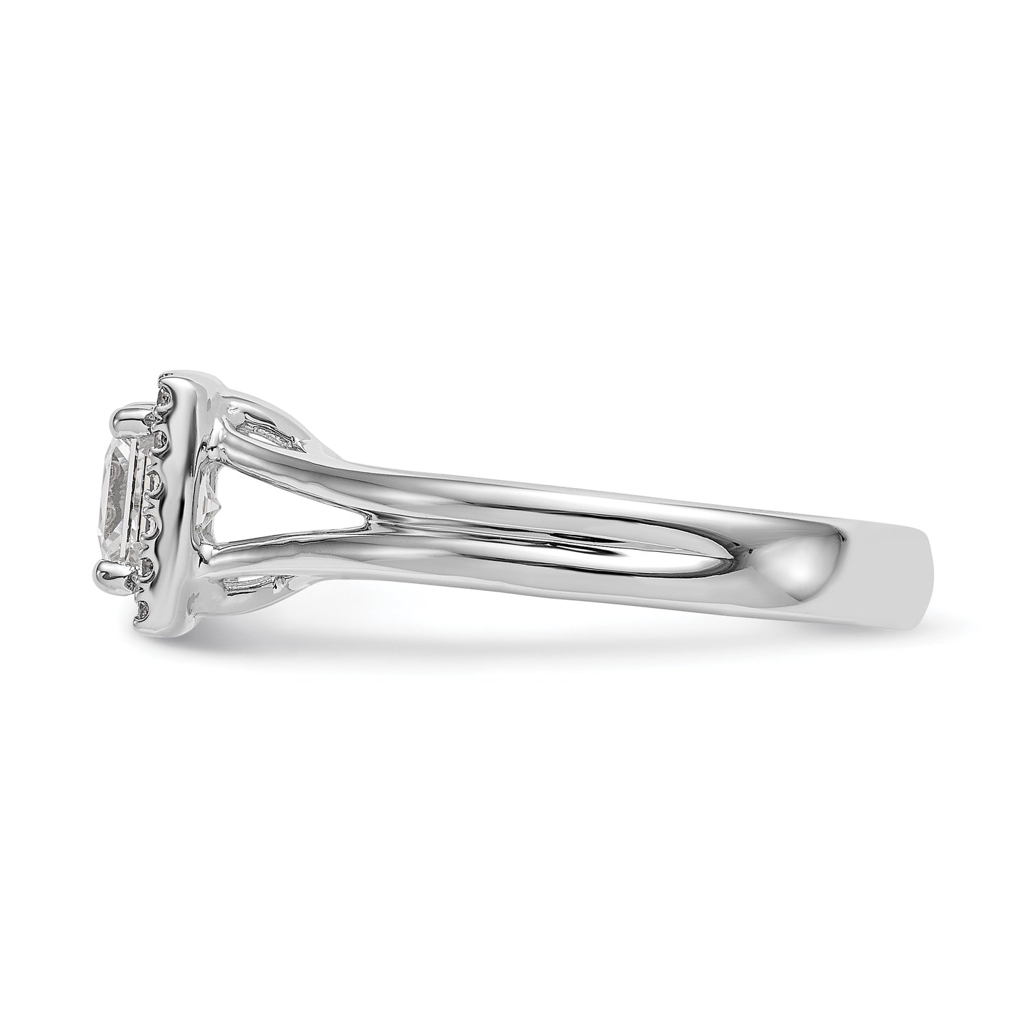 14k White Gold Halo (Holds 1 carat (5.7mm) Princess Center) 1/6 carat Diamond Semi-mount Split Shank Engagement Ring
