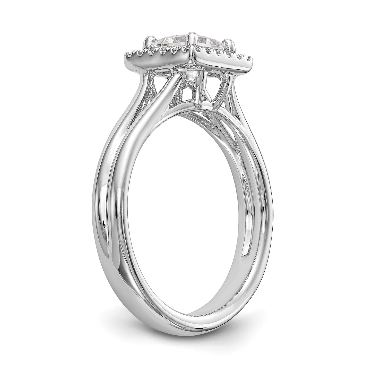 14k White Gold Halo (Holds 1 carat (5.7mm) Princess Center) 1/6 carat Diamond Semi-mount Split Shank Engagement Ring