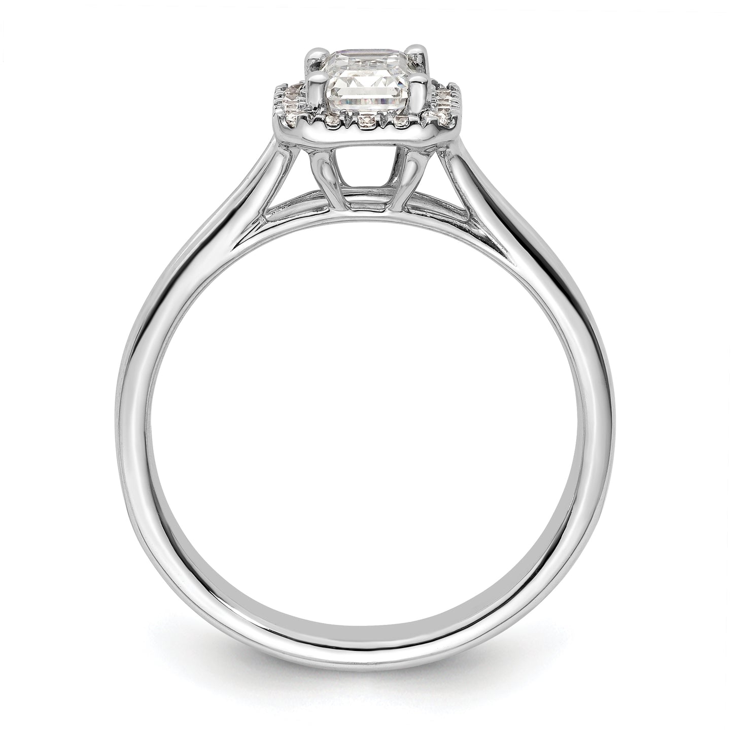 14k White Gold Halo (Holds 3/4 carat (5.7x4.5mm) Emerald-cut Center) 1/10 carat Diamond Semi-mount Split Shank Engagement Ring