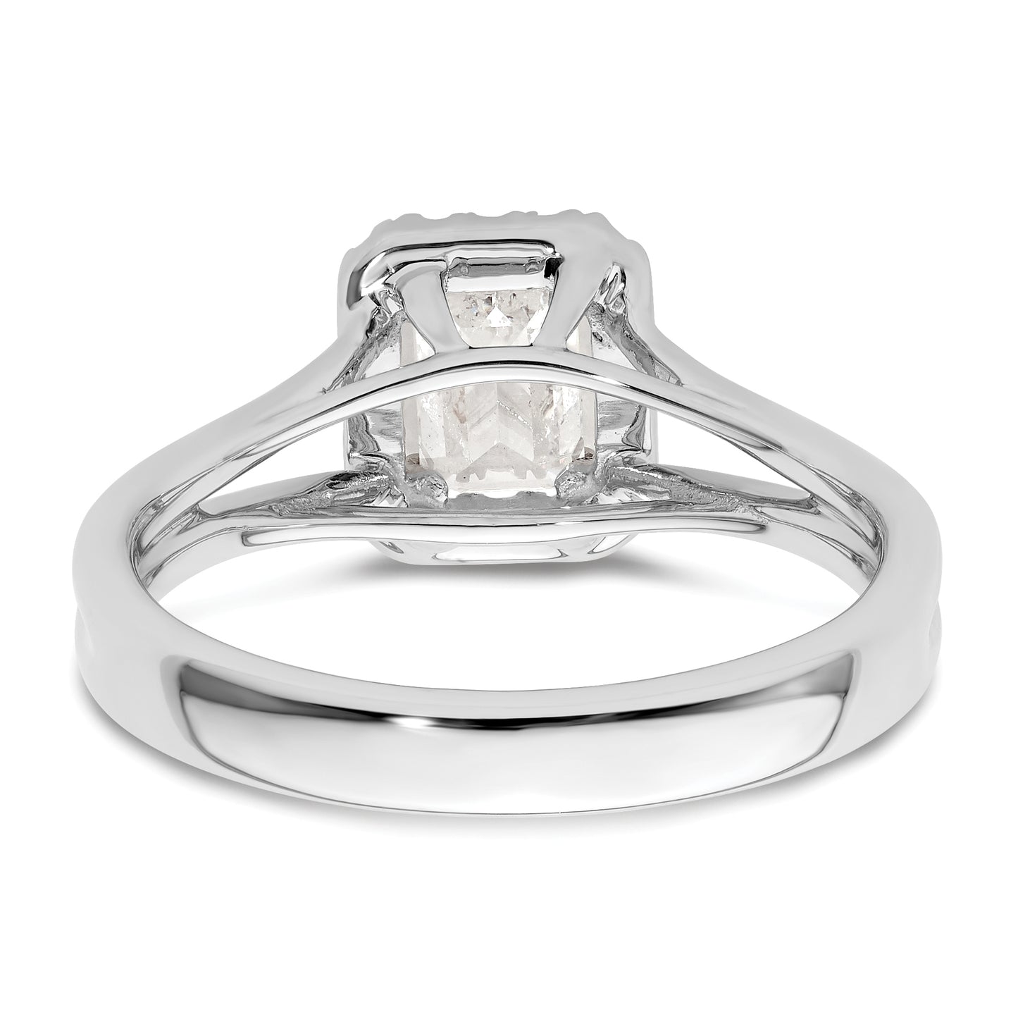 14k White Gold Halo (Holds 3/4 carat (5.7x4.5mm) Emerald-cut Center) 1/10 carat Diamond Semi-mount Split Shank Engagement Ring