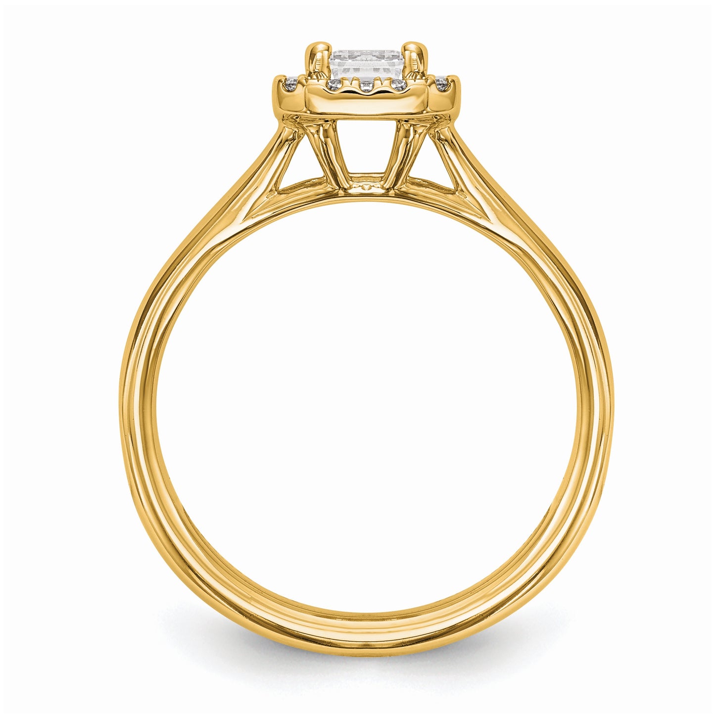 14k Yellow Gold Halo (Holds 1/2 carat (5.5x4mm) Emerald-cut Center) 1/10 carat Diamond Semi-mount Split Shank Engagement Ring