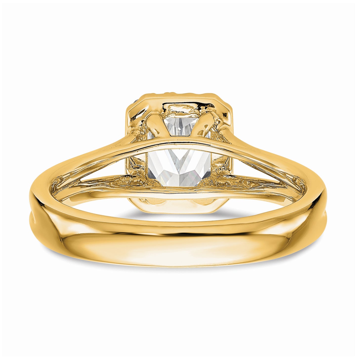 14k Yellow Gold Halo (Holds 1/2 carat (5.5x4mm) Emerald-cut Center) 1/10 carat Diamond Semi-mount Split Shank Engagement Ring