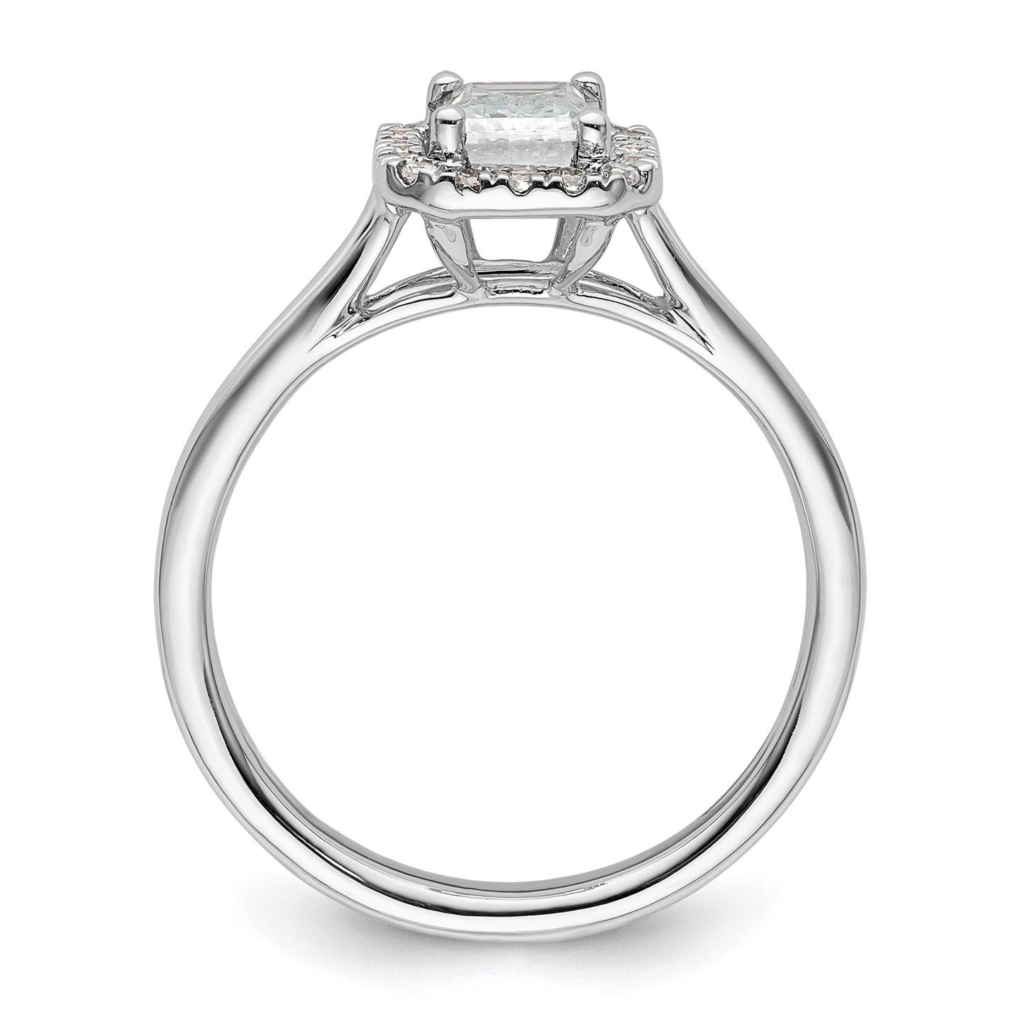 14k White Gold Halo (Holds 1.25 carat (6.8x5.2mm) Emerald-cut Center) 1/8 carat Diamond Semi-mount Split Shank Engagement Ring