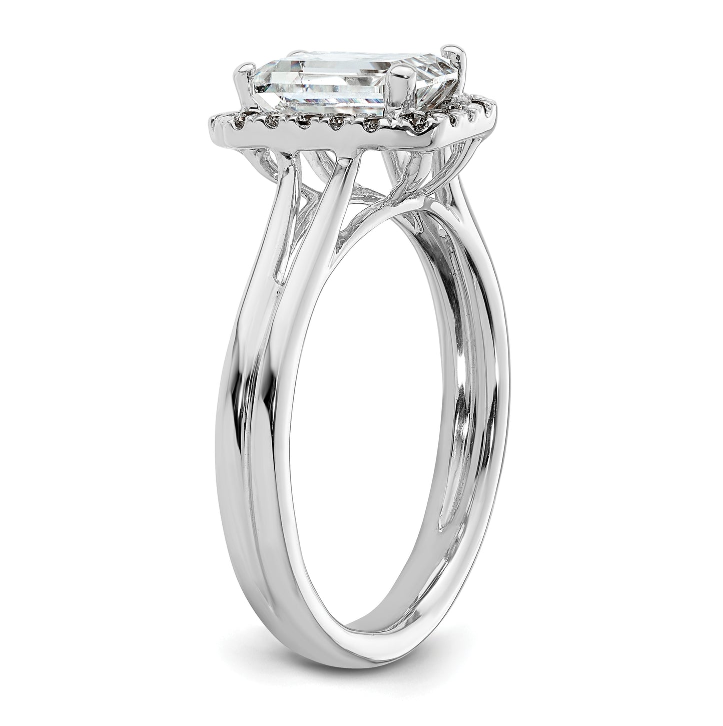 14k White Gold Halo (Holds 1.5 carat (7.7x5.8mm) Emerald-cut Center) 1/5 carat Diamond Semi-mount Split Shank Engagement Ring