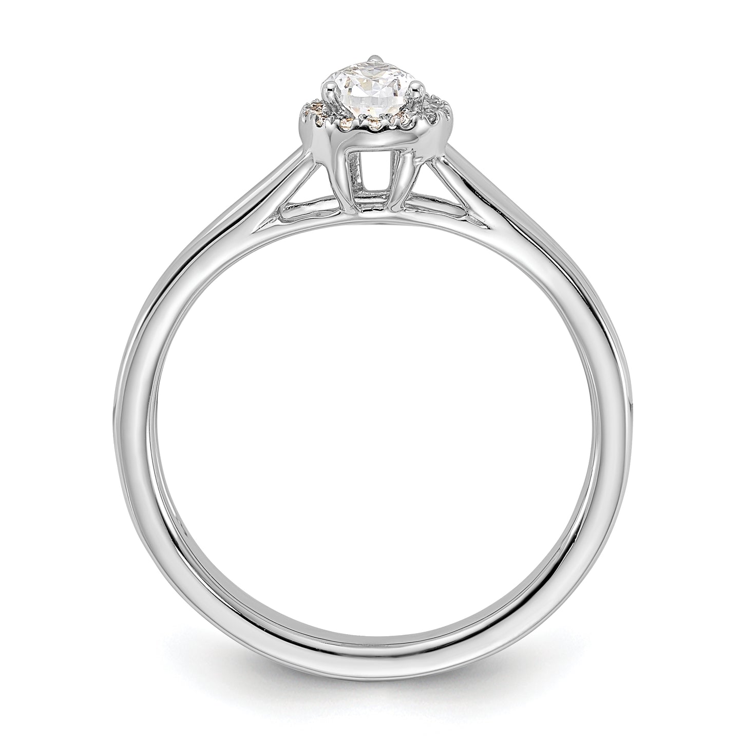 14k White Gold Halo (Holds 1/4 carat (5.5x3.5mm) Pear Center) 1/15 carat Diamond Semi-mount Split Shank Engagement Ring