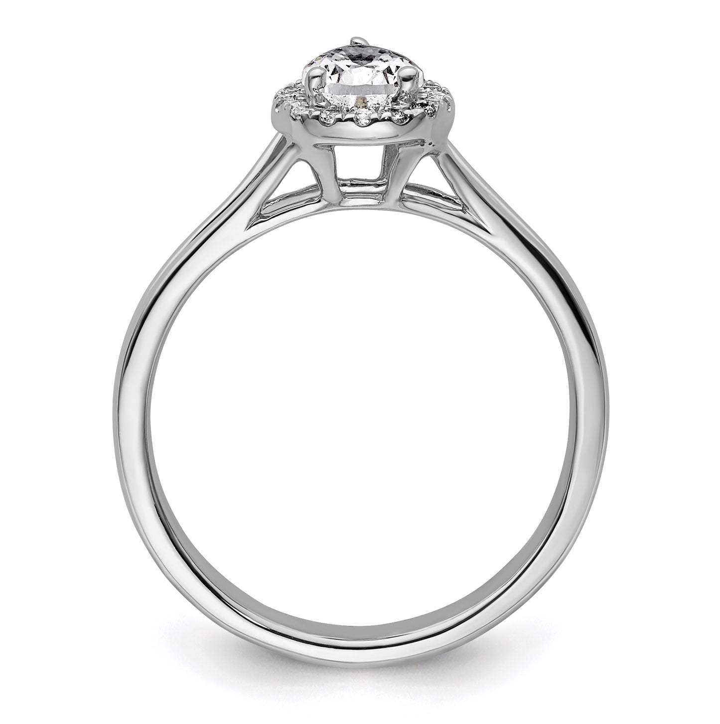 14k White Gold Halo (Holds 1/2 carat (7x4.5mm) Pear Center) 1/10 carat Diamond Semi-mount Split Shank Engagement Ring