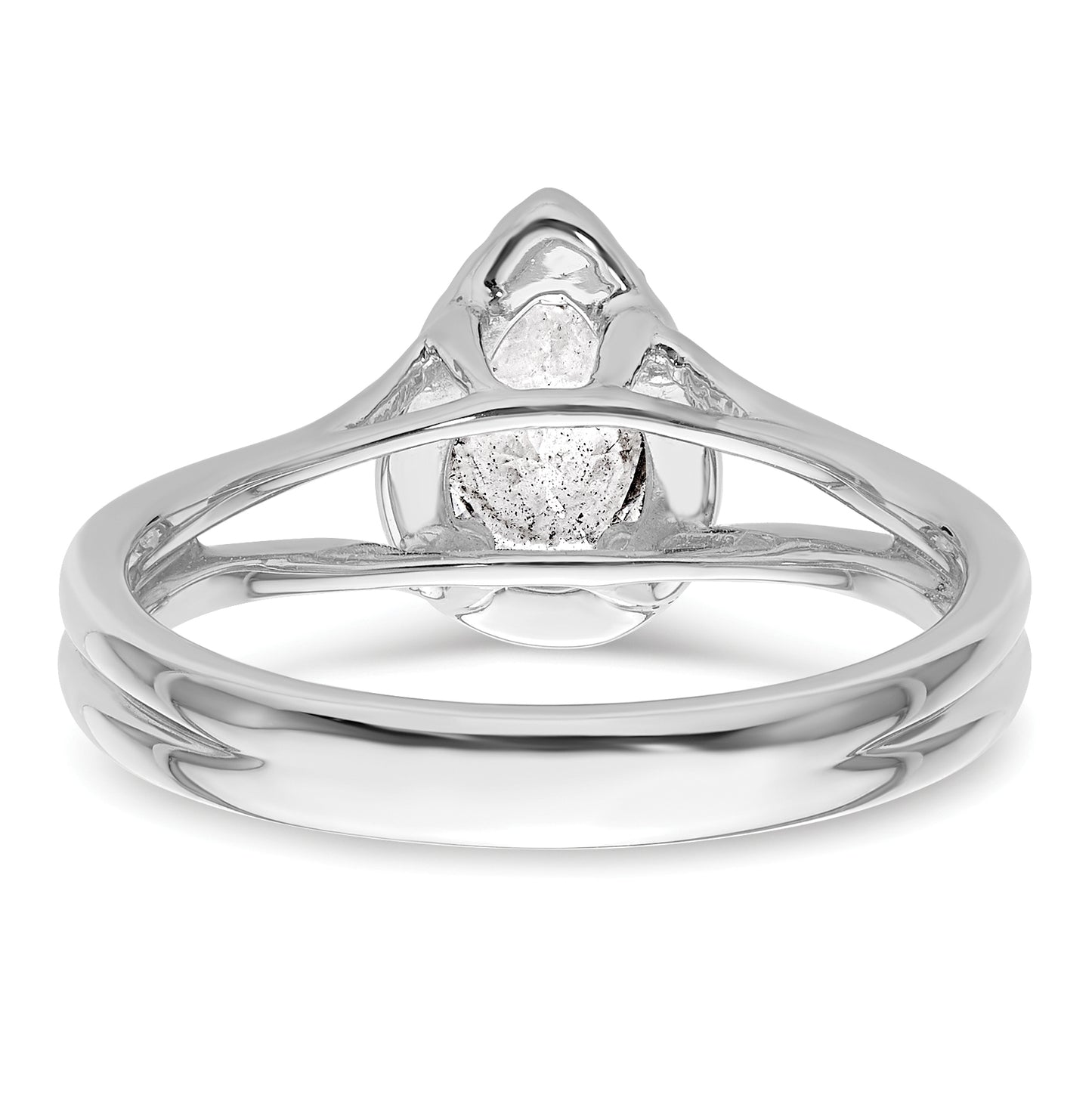 14k White Gold Halo (Holds 1/2 carat (7x4.5mm) Pear Center) 1/10 carat Diamond Semi-mount Split Shank Engagement Ring