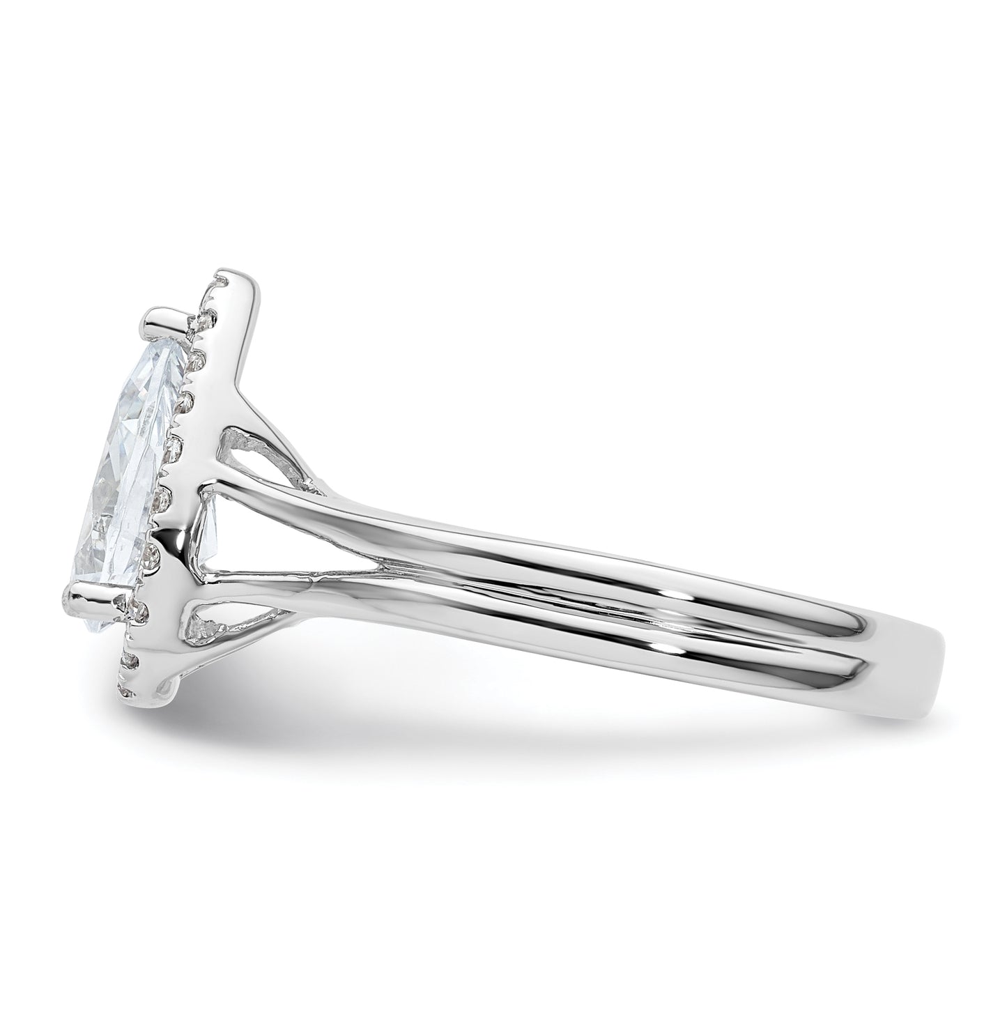 14k White Gold Halo (Holds 1.25 carat (9.1x6mm) Pear Center) 1/5 carat Diamond Semi-mount Split Shank Engagement Ring