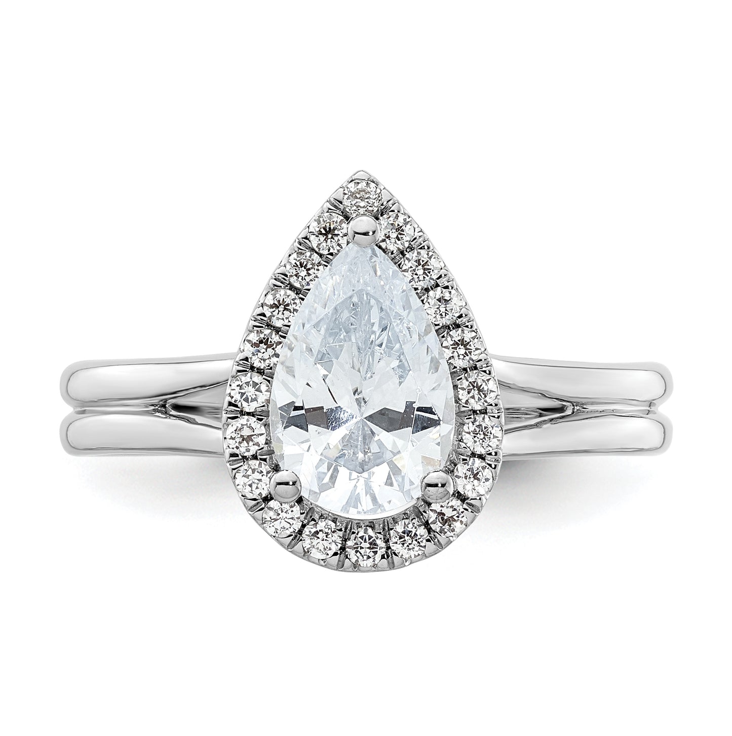 14k White Gold Halo (Holds 1.25 carat (9.1x6mm) Pear Center) 1/5 carat Diamond Semi-mount Split Shank Engagement Ring