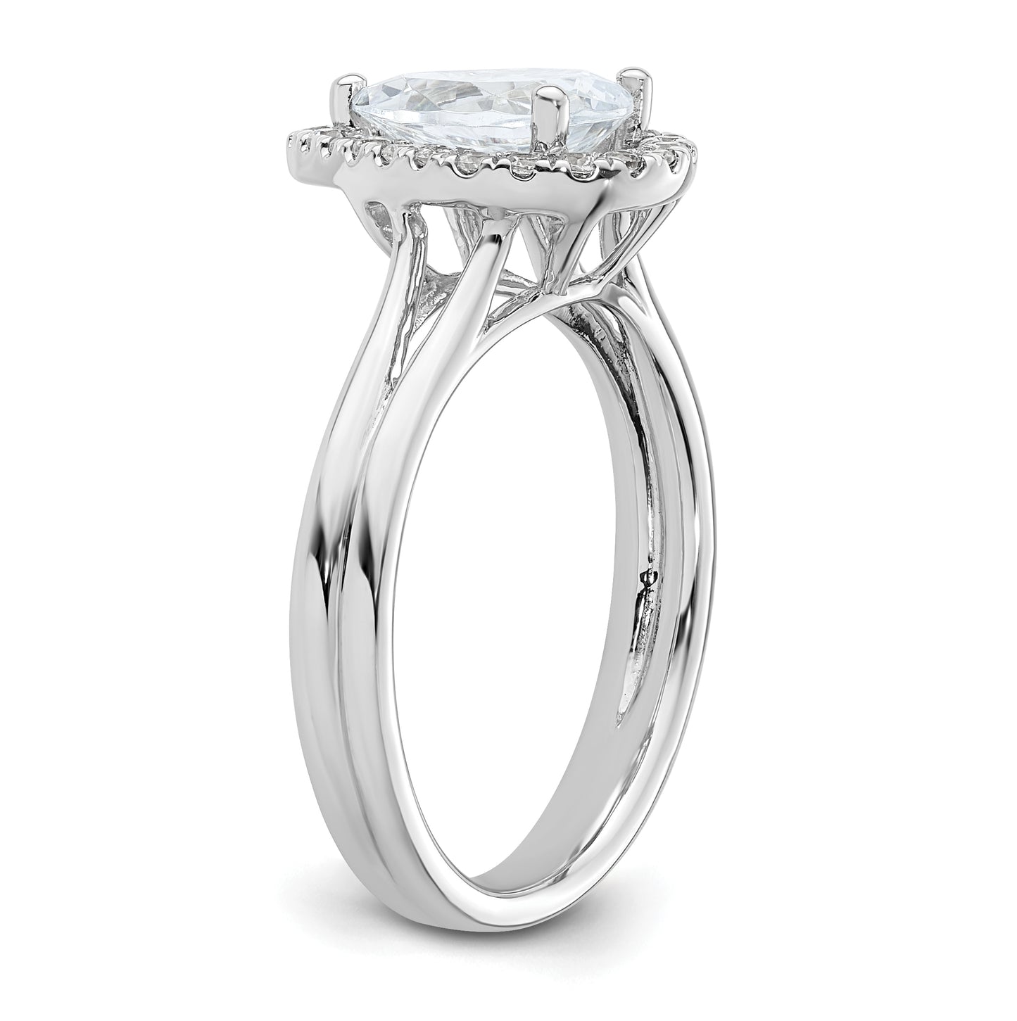 14k White Gold Halo (Holds 1.25 carat (9.1x6mm) Pear Center) 1/5 carat Diamond Semi-mount Split Shank Engagement Ring