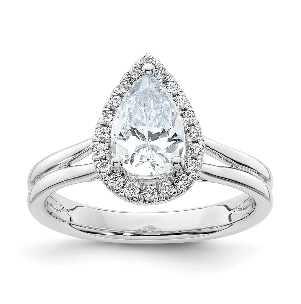 14k White Gold Halo (Holds 1.25 carat (9.1x6mm) Pear Center) 1/5 carat Diamond Semi-mount Split Shank Engagement Ring