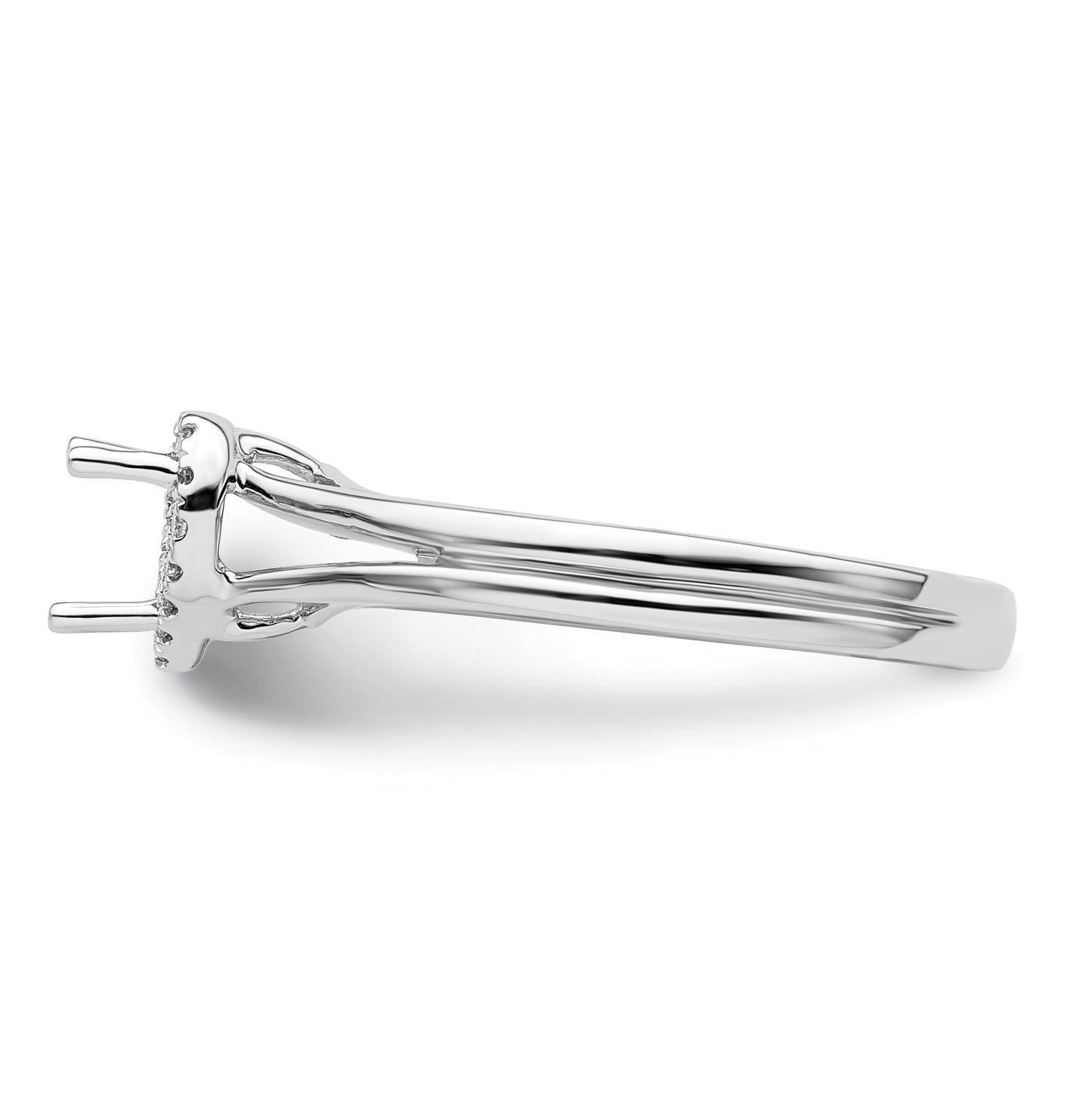 14k White Gold Halo (Holds 1/4 carat (4.2mm) Heart Center) 1/20 carat Diamond Semi-mount Split Shank Engagement Ring