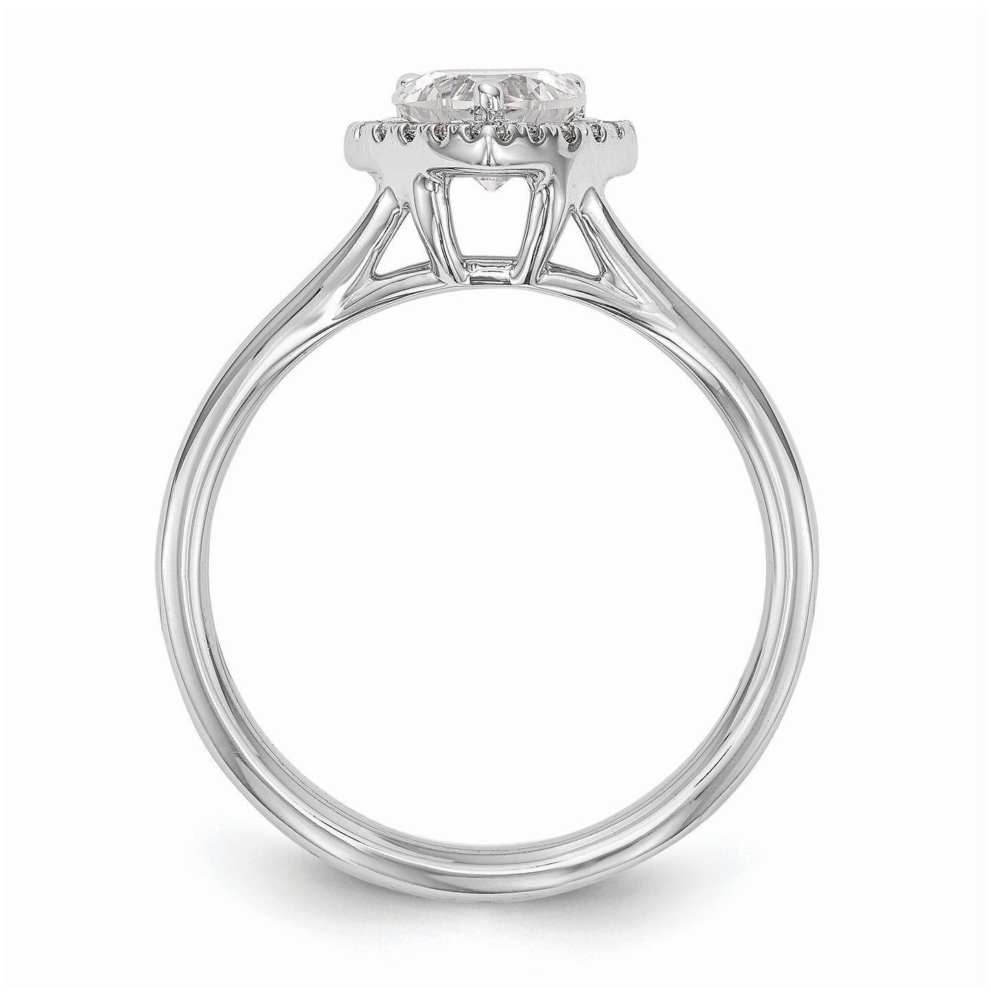 14k White Gold Halo (Holds 1/2 carat (5.4mm) Heart Center) 1/10 carat Diamond Semi-mount Split Shank Engagement Ring