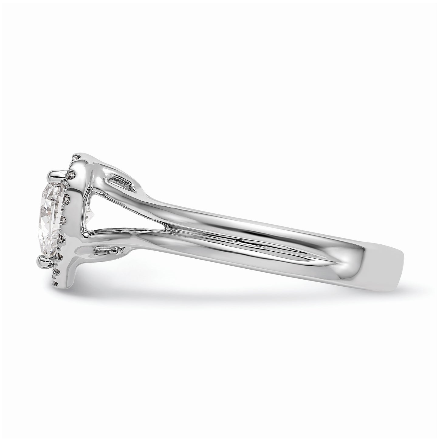 14k White Gold Halo (Holds 1/2 carat (5.4mm) Heart Center) 1/10 carat Diamond Semi-mount Split Shank Engagement Ring