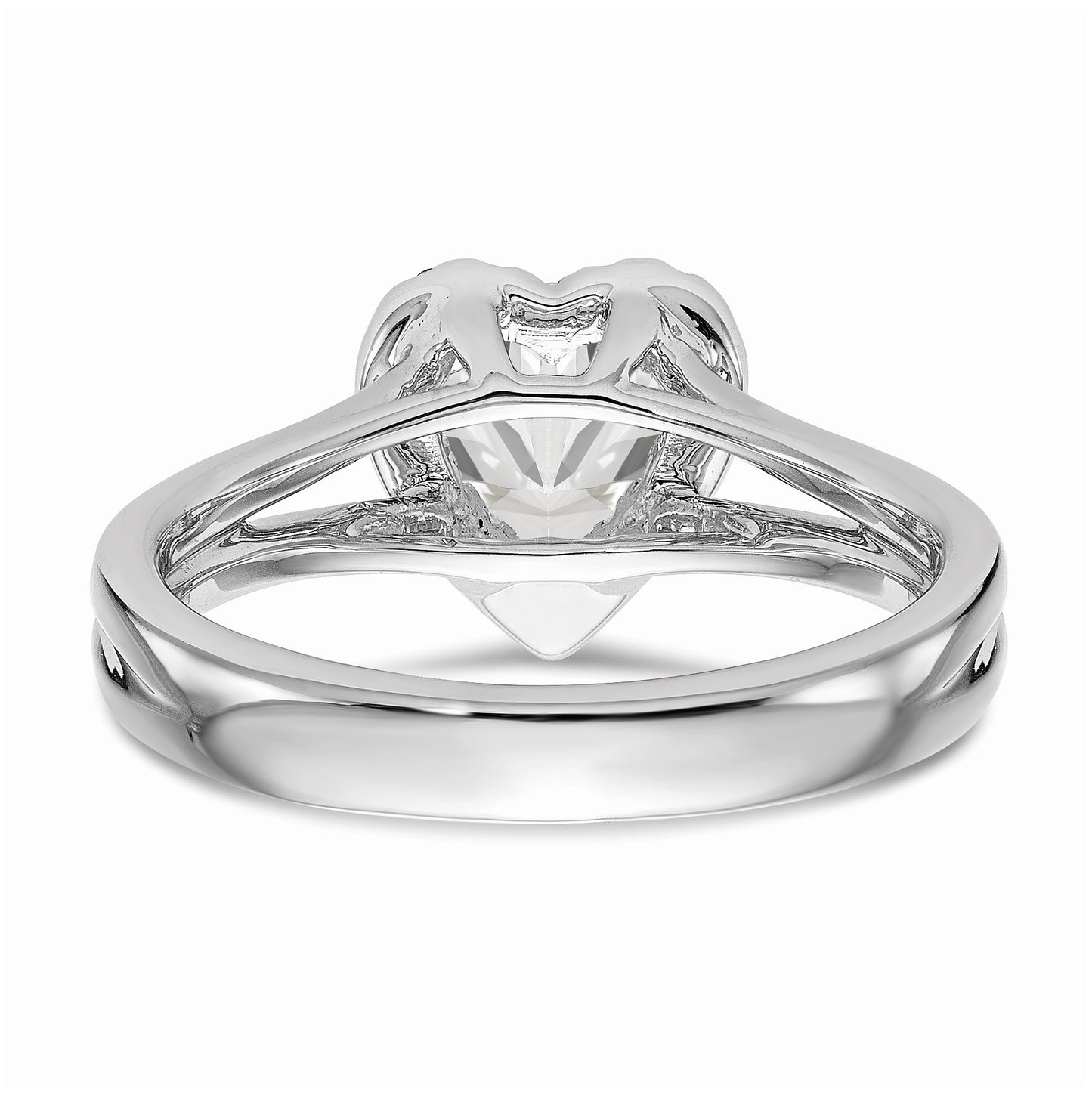 14k White Gold Halo (Holds 1/2 carat (5.4mm) Heart Center) 1/10 carat Diamond Semi-mount Split Shank Engagement Ring