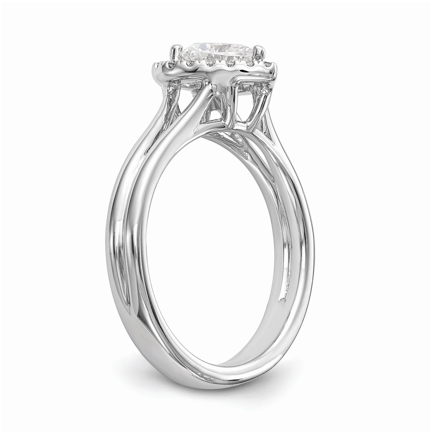 14k White Gold Halo (Holds 3/4 carat (6mm) Heart Center) 1/10 carat Diamond Semi-mount Split Shank Engagement Ring
