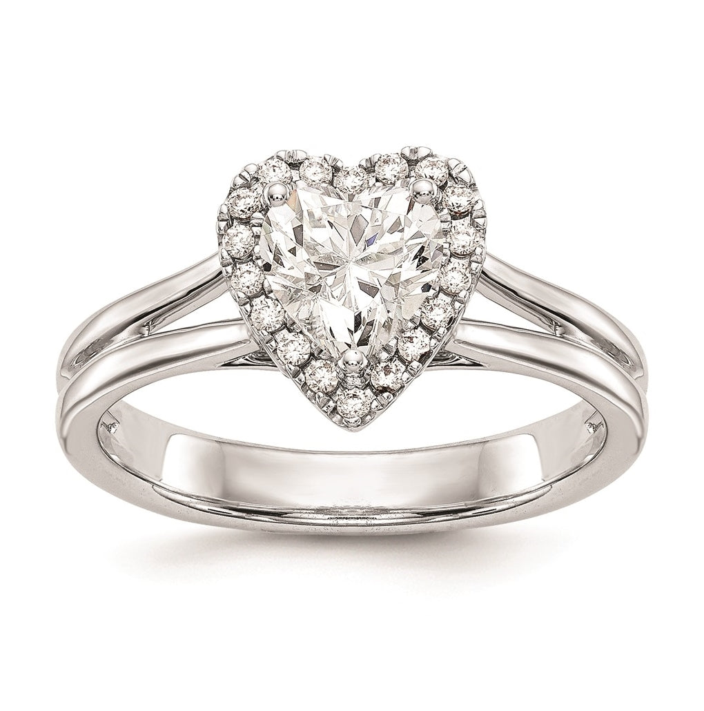 14k White Gold Halo (Holds 3/4 carat (6mm) Heart Center) 1/10 carat Diamond Semi-mount Split Shank Engagement Ring
