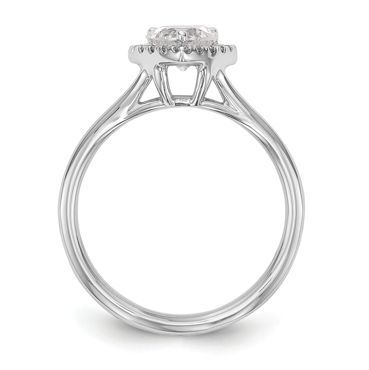 14k White Gold Halo (Holds 1 carat (6.6mm) Heart Center) 1/8 carat Diamond Semi-mount Split Shank Engagement Ring