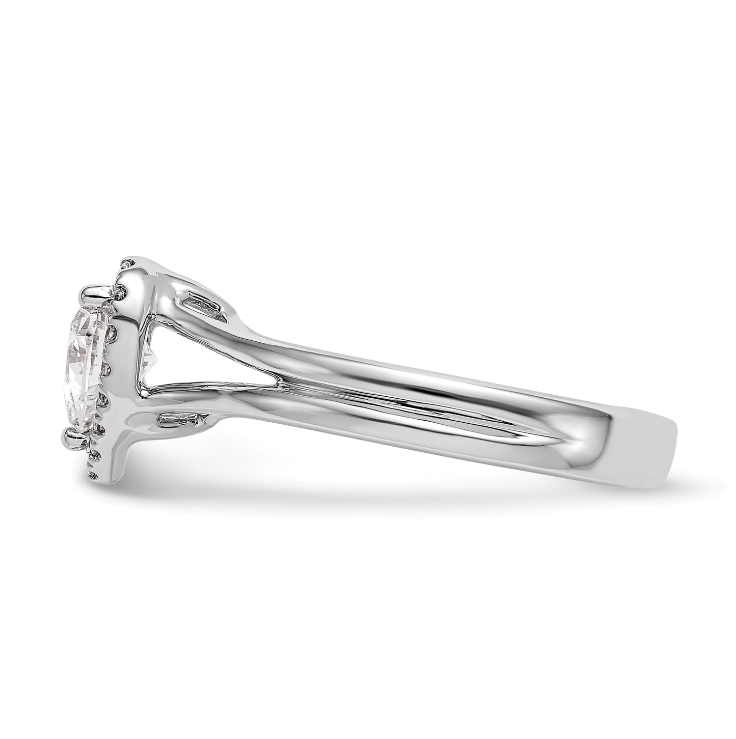14k White Gold Halo (Holds 1 carat (6.6mm) Heart Center) 1/8 carat Diamond Semi-mount Split Shank Engagement Ring