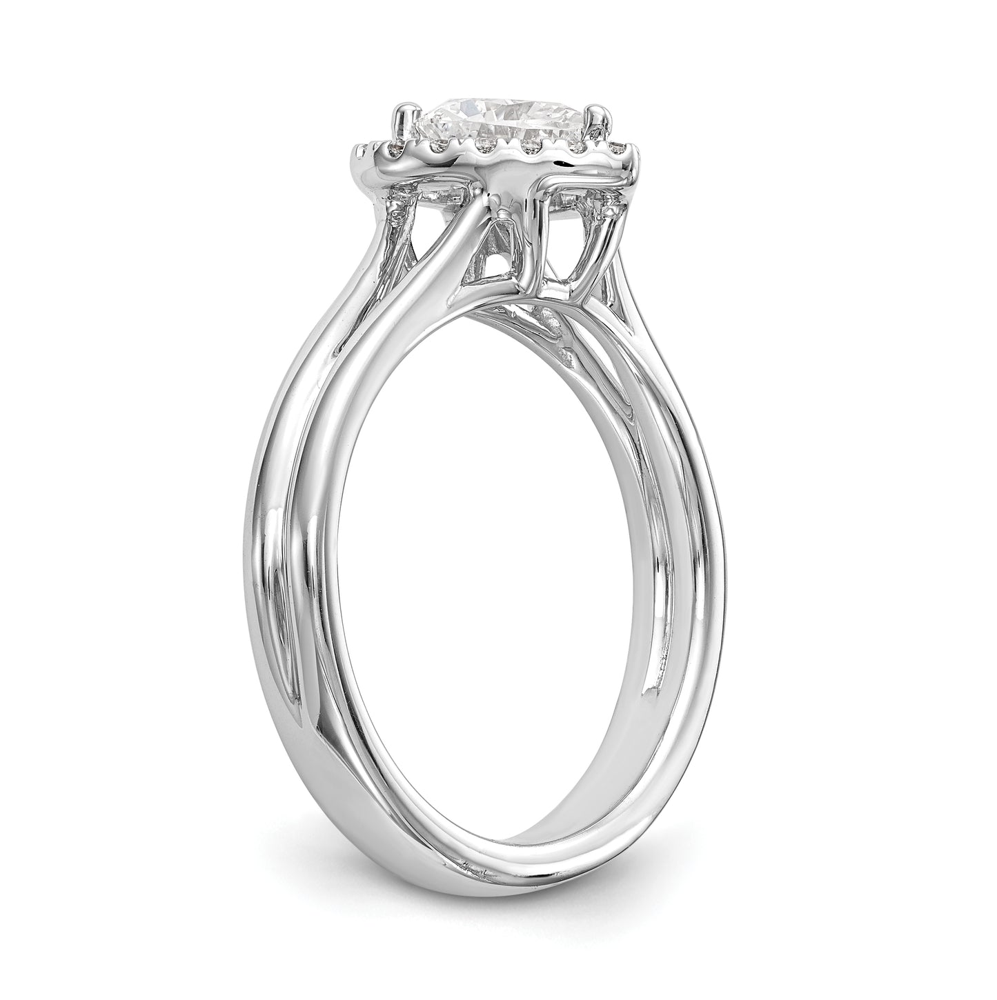 14k White Gold Halo (Holds 1 carat (6.6mm) Heart Center) 1/8 carat Diamond Semi-mount Split Shank Engagement Ring