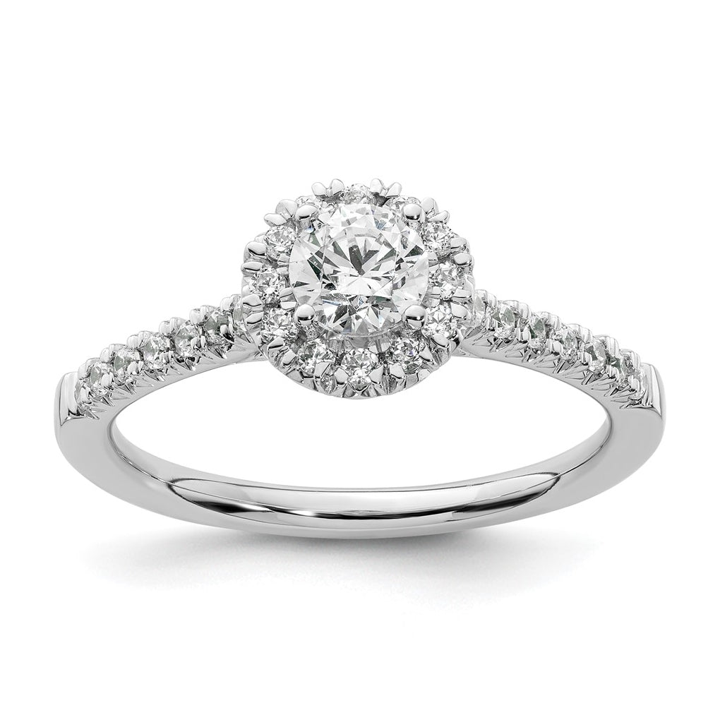 14k White Gold Halo (Holds 3/8 carat (4.6mm) Round Center) 1/4 carat Diamond Semi-mount Engagement Ring