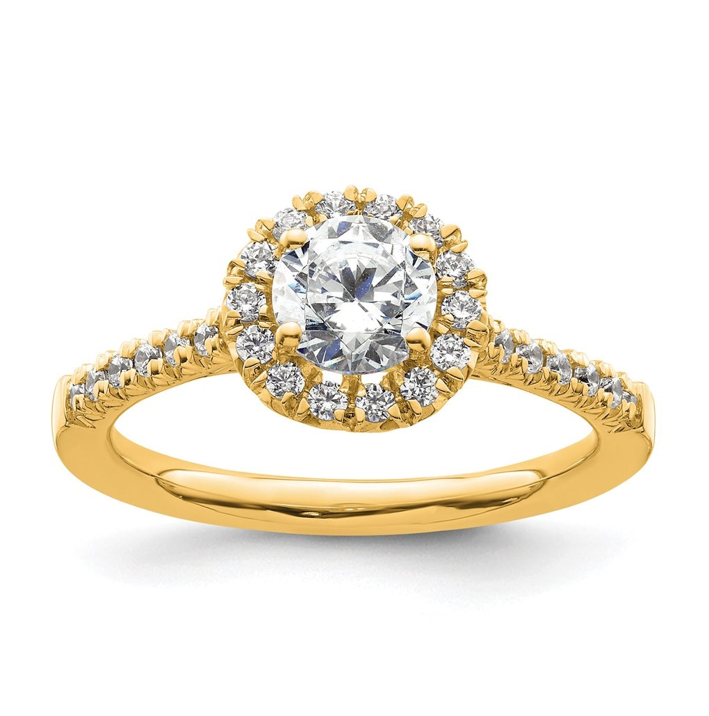 14K Yellow Gold Round Halo Diamond Semi-mount Engagement Ring