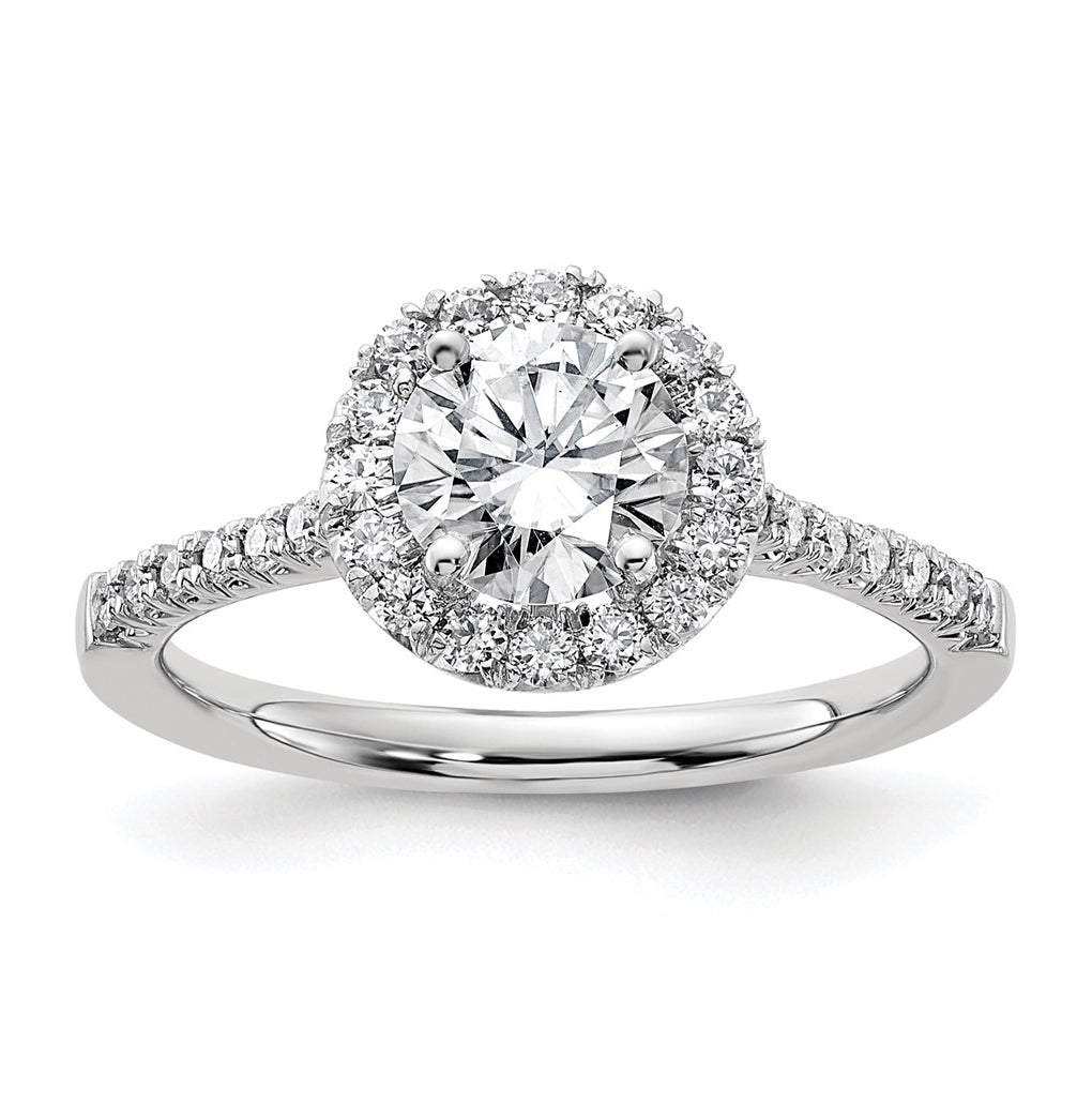14k White Gold Halo (Holds 2 carat (8mm) Round Center) 1/2 carat Diamond Semi-mount Engagement Ring