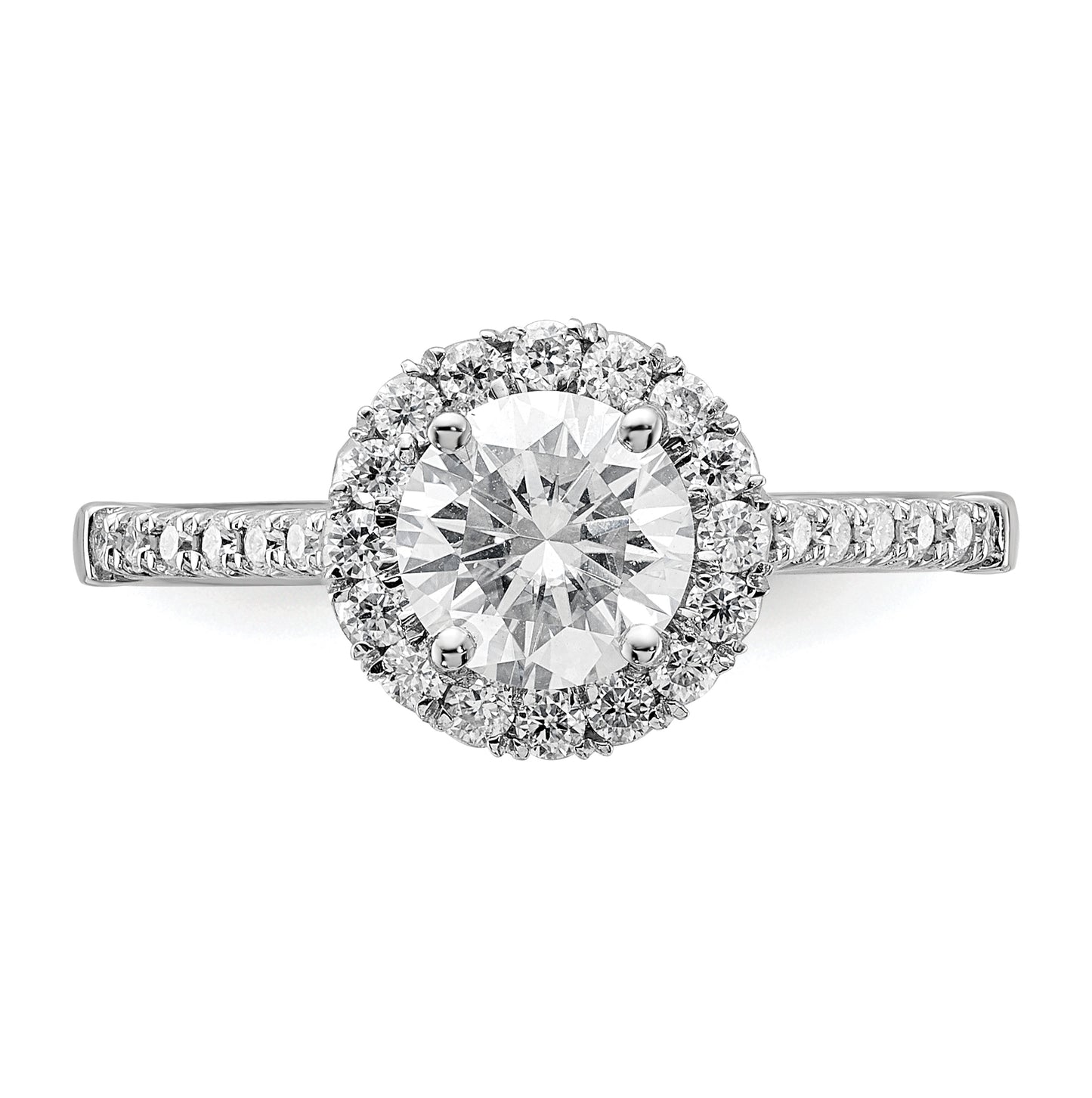 14k White Gold Halo (Holds 1 carat (6.5mm) Round Center) 1/3 carat Diamond Semi-mount Engagement Ring