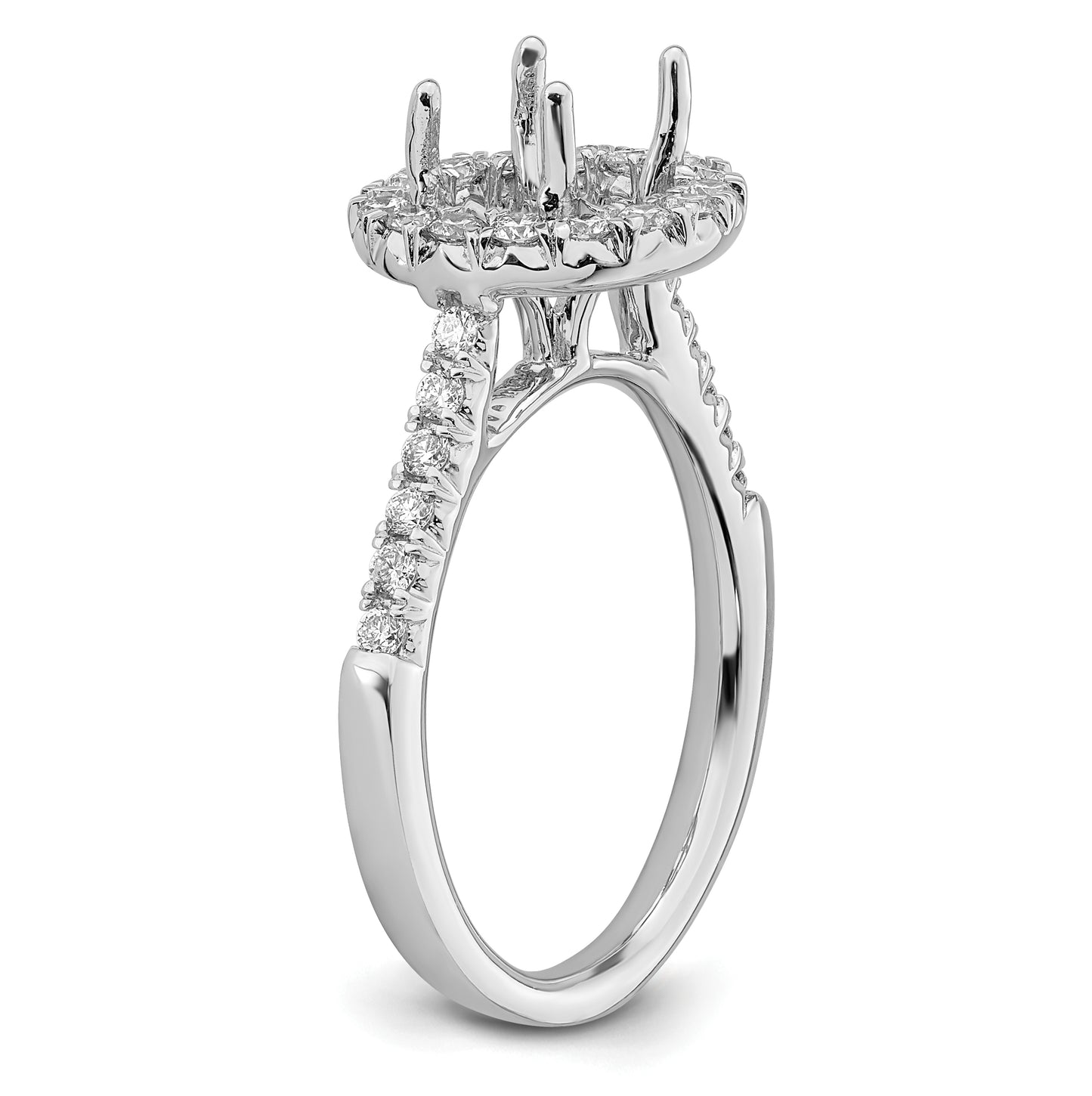 True Origin 14K White Gold 1/2 carat Lab Grown Diamond VS/SI D E F Semi Mount Round Halo Engagement Ring, 11 mm