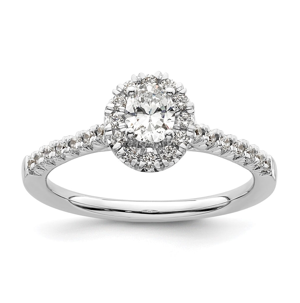14k White Gold Halo (Holds 1/3 carat (5x4mm) Oval Center) 1/4 carat Diamond Semi-mount Engagement Ring