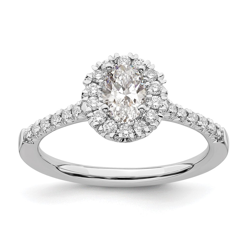 14k White Gold Halo (Holds 1/2 carat (5.9x4.5mm) Oval Center) 1/3 carat Diamond Semi-mount Engagement Ring