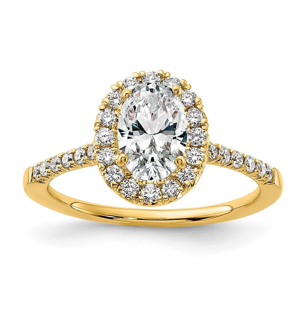 14K Yellow Gold Oval Halo Diamond Semi-mount Engagement Ring