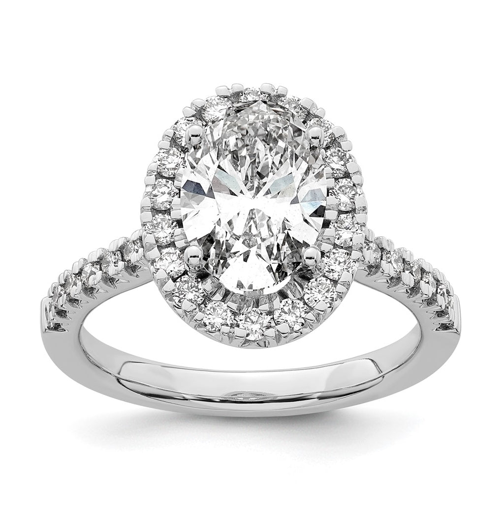 14K White Gold Certified 2.54ct Oval Lab Grown VS/SI FGH Diamond Halo Complete Engagement