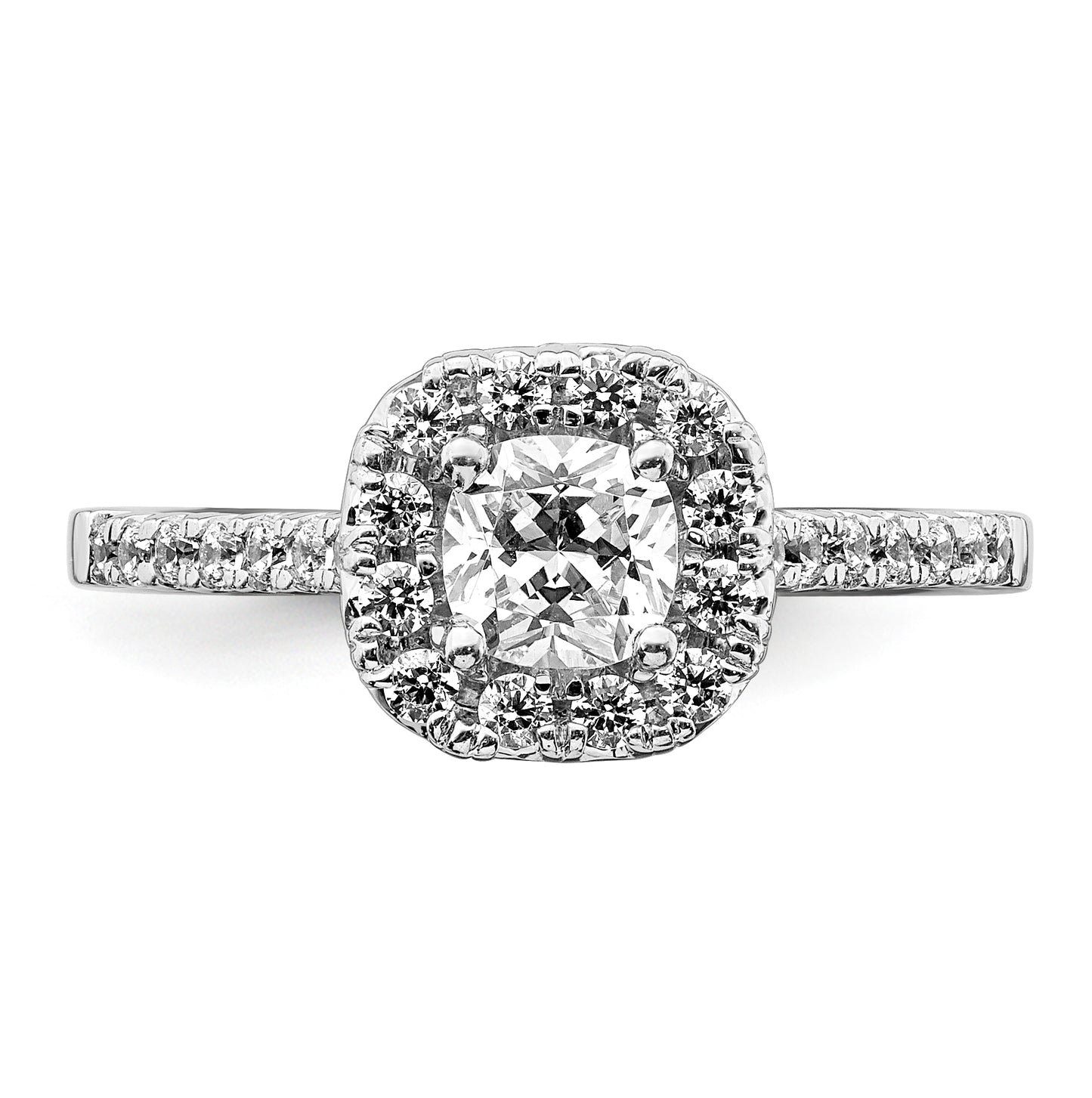 14k White Gold Halo (Holds 1/2 carat (4.8mm) Cushion Center) 3/8 carat Diamond Semi-mount Engagement Ring